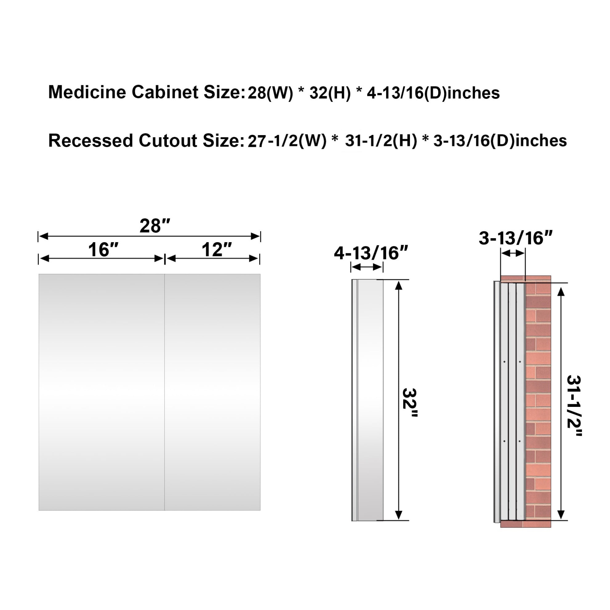 WELLFOR JRA16R12L32 Bathroom-Medicine-Cabinets - View #10