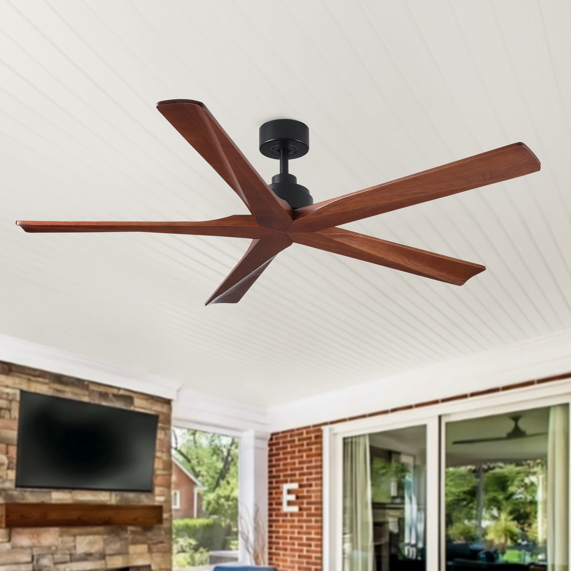 BABOOM BOM-7135047-OR 60-in Black with Plywood Blades Ceiling Fan Without Light - Remote Included ( 5 -Blade )