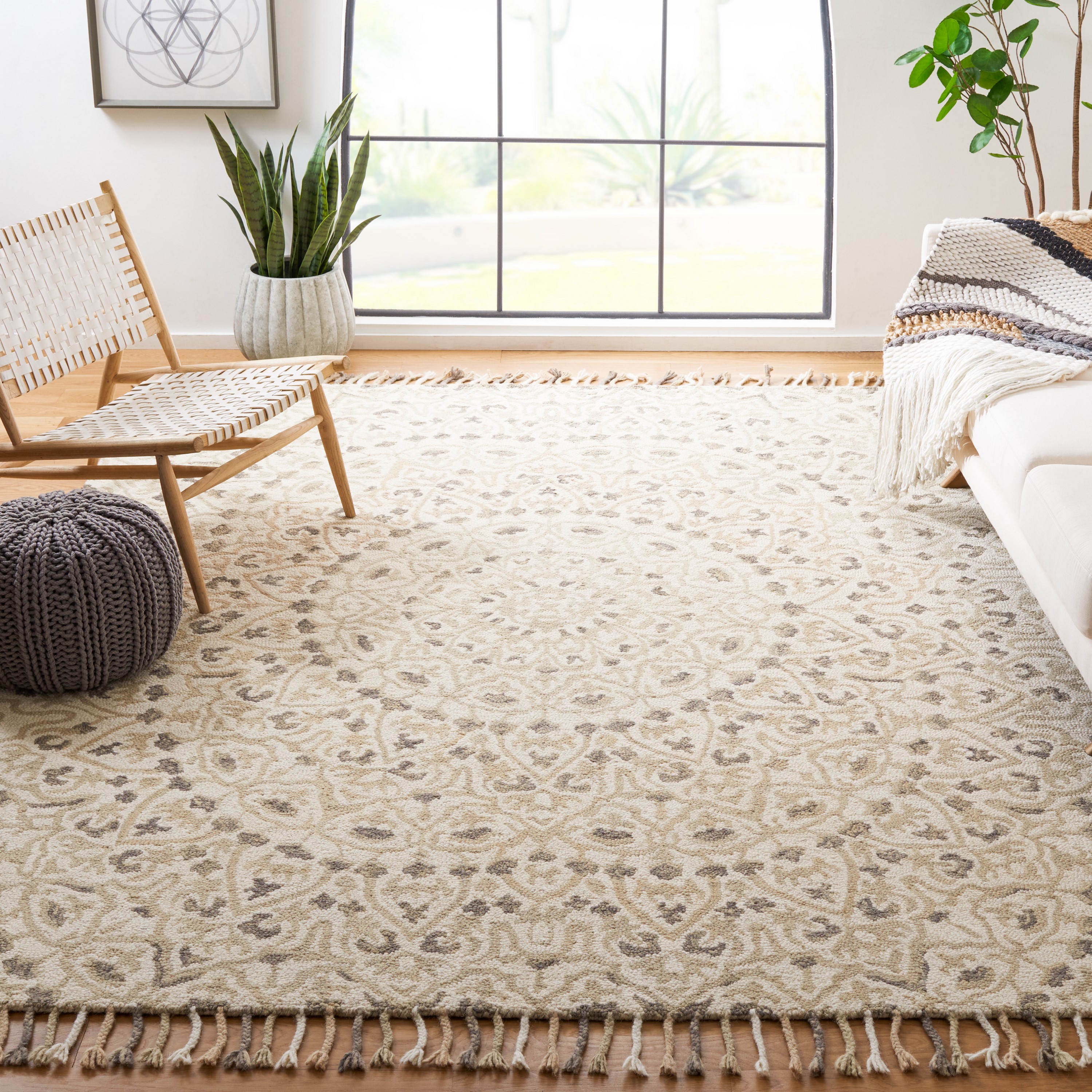 Safavieh BLM459A-8 Blossom Penelope 8 x 10 (ft) Tufted Wool Ivory/Taupe Rectangular Indoor Abstract Area rug