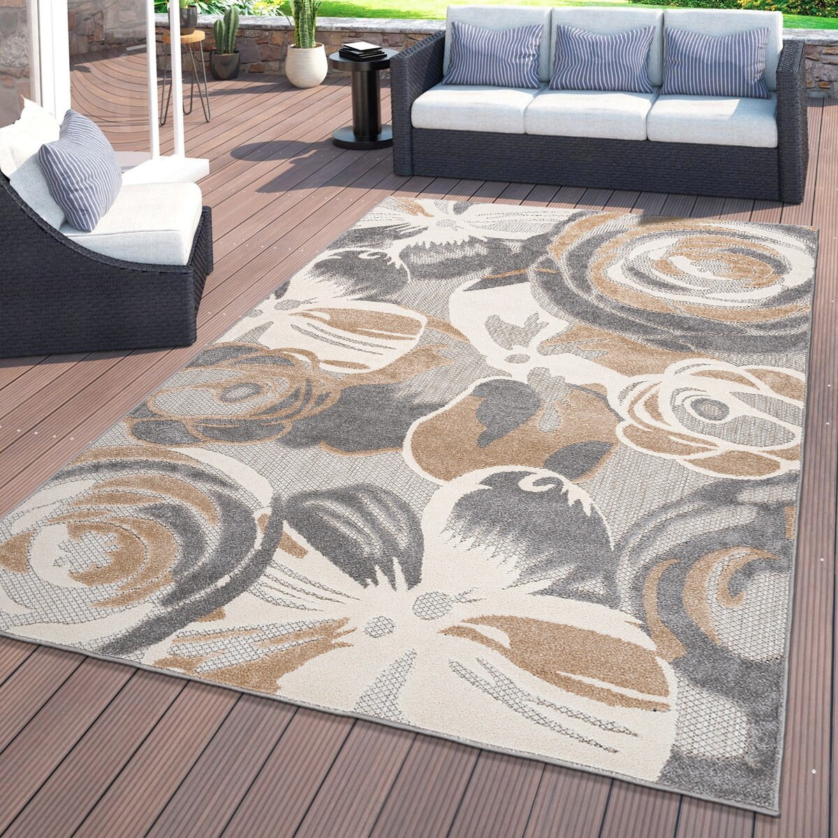 5x7 Water Resistant, Indoor Outdoor Rugs for Patios, Front Door Entry,  Entryway, Deck, Porch, Balcony, Outside Area Rug for Patio, Blue, Floral