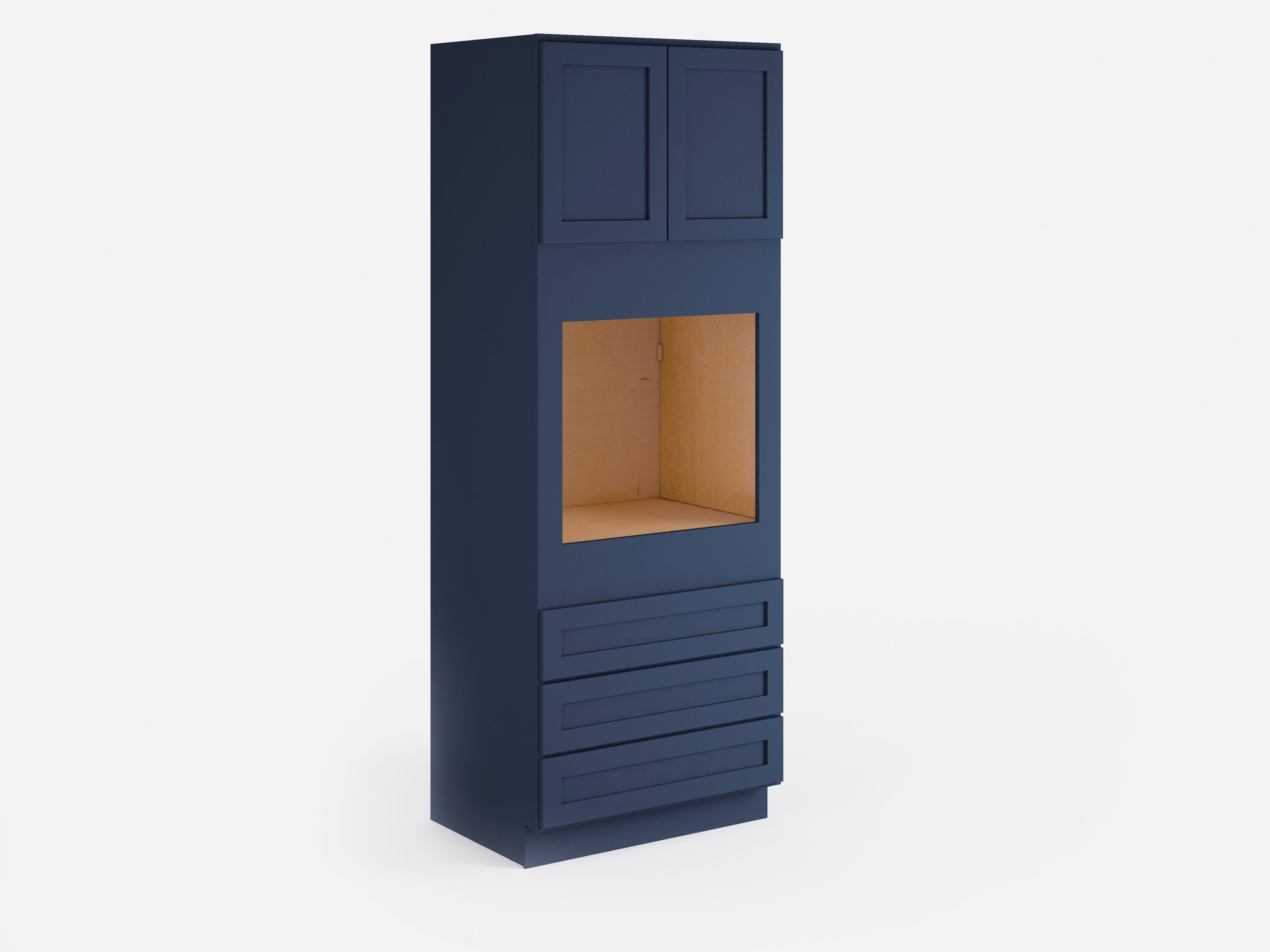 Valleywood Cabinetry OC3396SDDTSMB 33-in W x 96-in H x 24-in D Marine Blue Birch 3-Drawers Single or Double Oven Pantry Ready To Assemble Plywood Cabinet (Flat Panel Shaker Style)