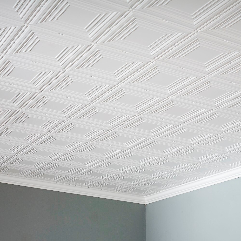 Fasade 4-ft x 2-ft Portrait Matte White PVC Surface-mount Ceiling Tile ...