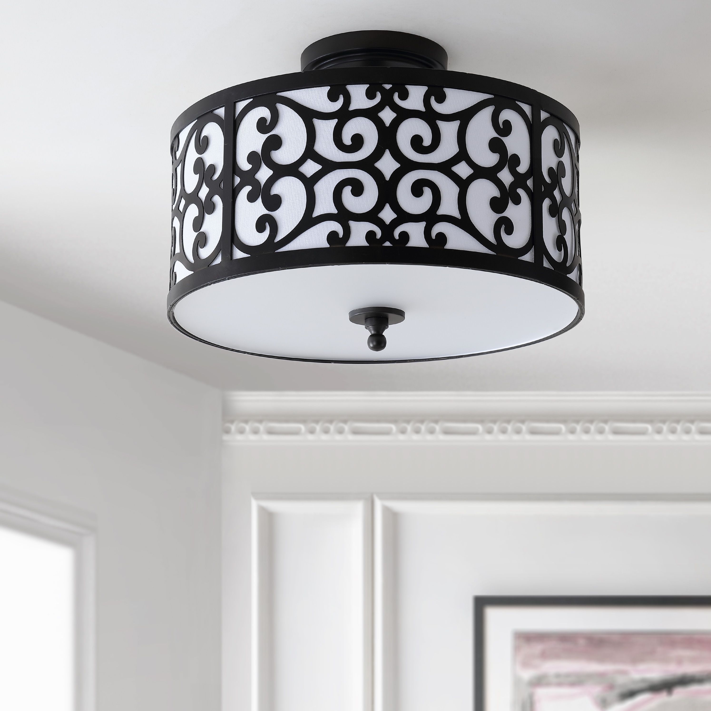 Elegant 15" Oil Rubbed Bronze LED Drum Ceiling Light with Linen Shade