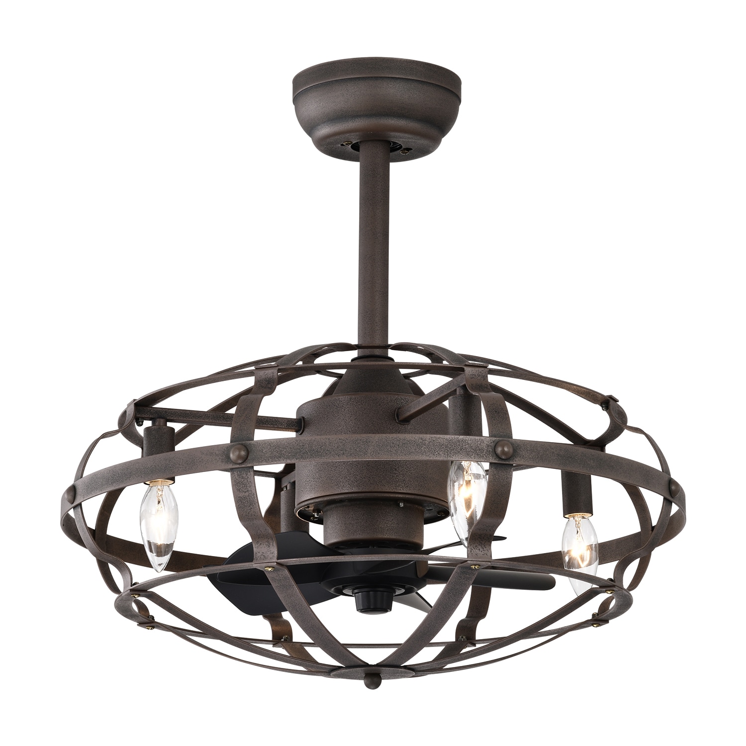 SINOFURN SYA570002BN 20-Inches Brown with Black Blades Indoor Downrod mount Fandelier Ceiling Fan With Light and Remote ( 5 -Blade)