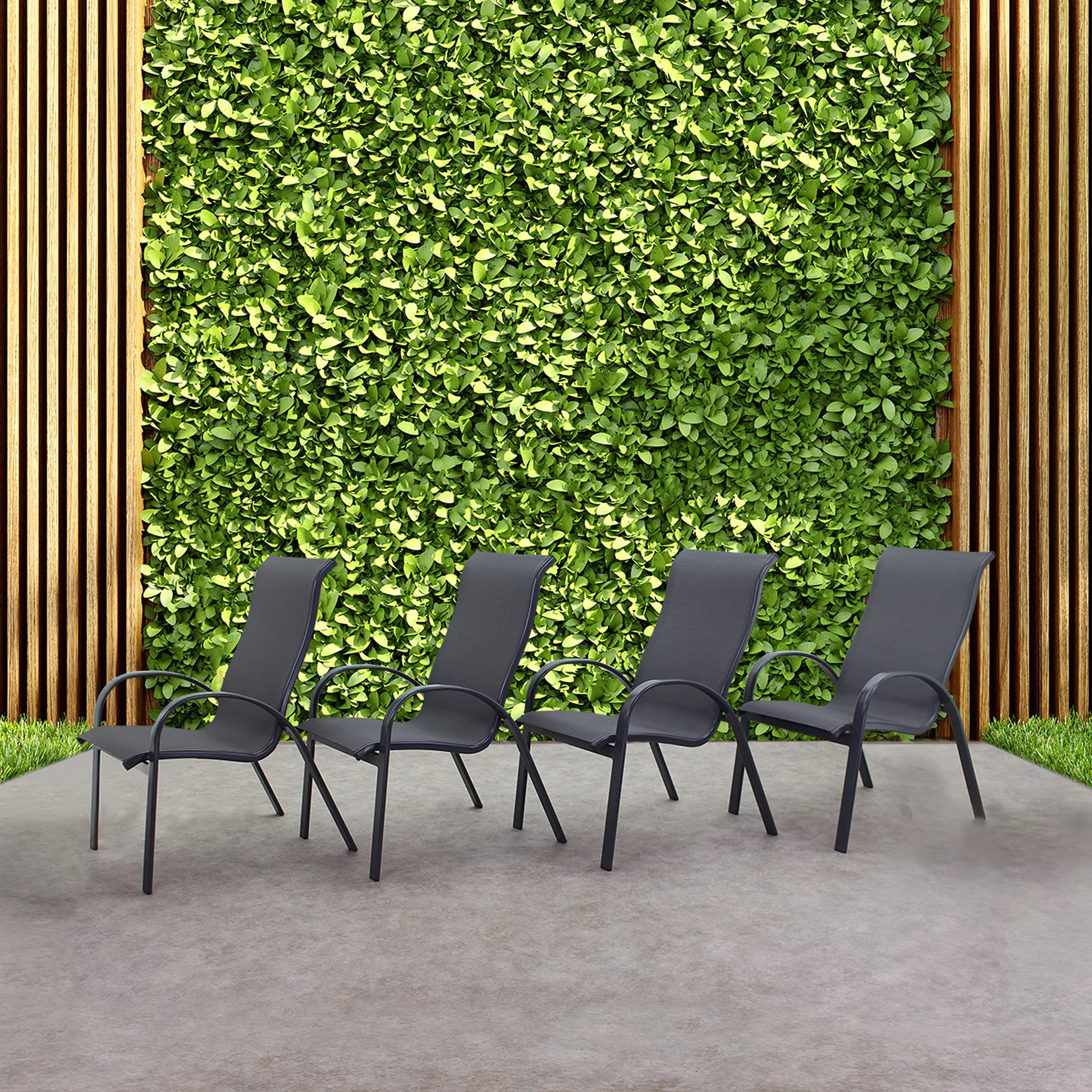 Courtyard Casual 5166 Santa Fe Set of 4 Stackable Dark Gray Aluminum Frame Stationary Dining Chair with Gray Sling Seat