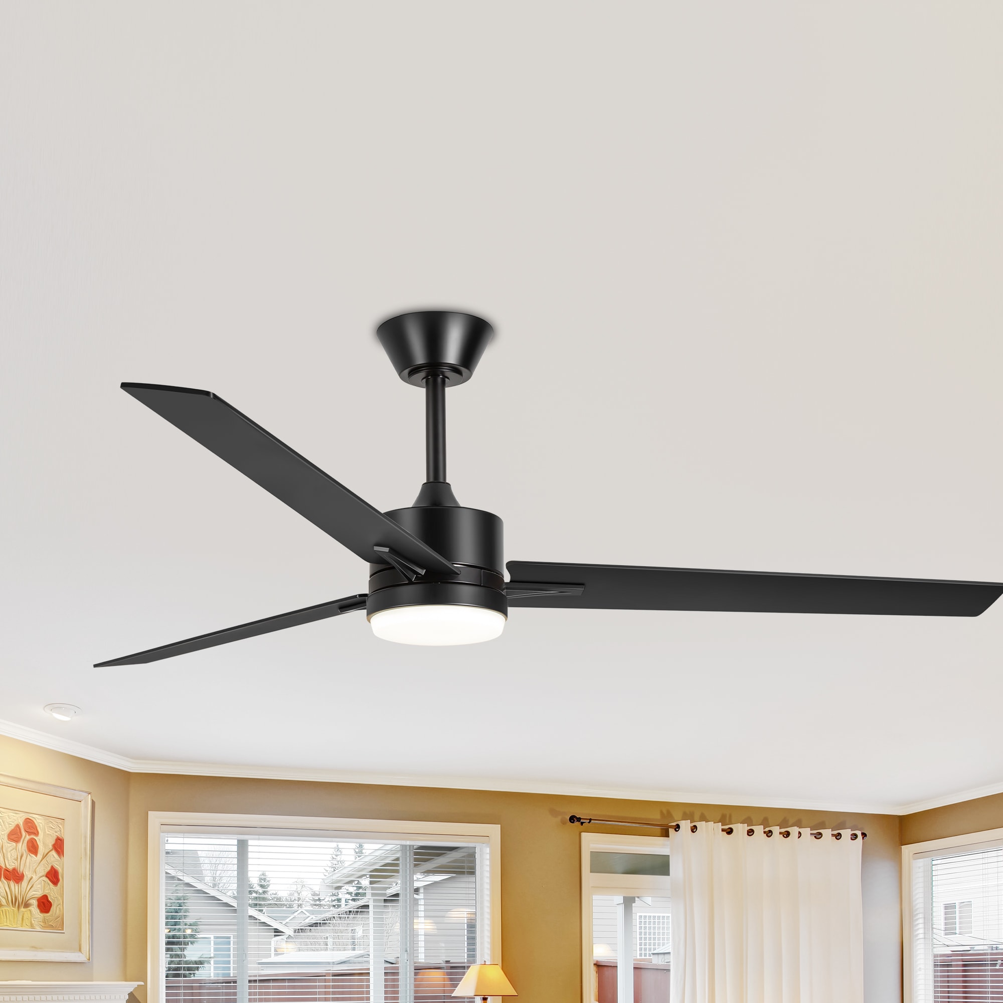 Breezary 33072-BW 60-in Color-Changing Integrated LED Matte Black with Dark Red and Black Blades Propeller Ceiling Fan With Light - Remote Included ( 3 -Blade )