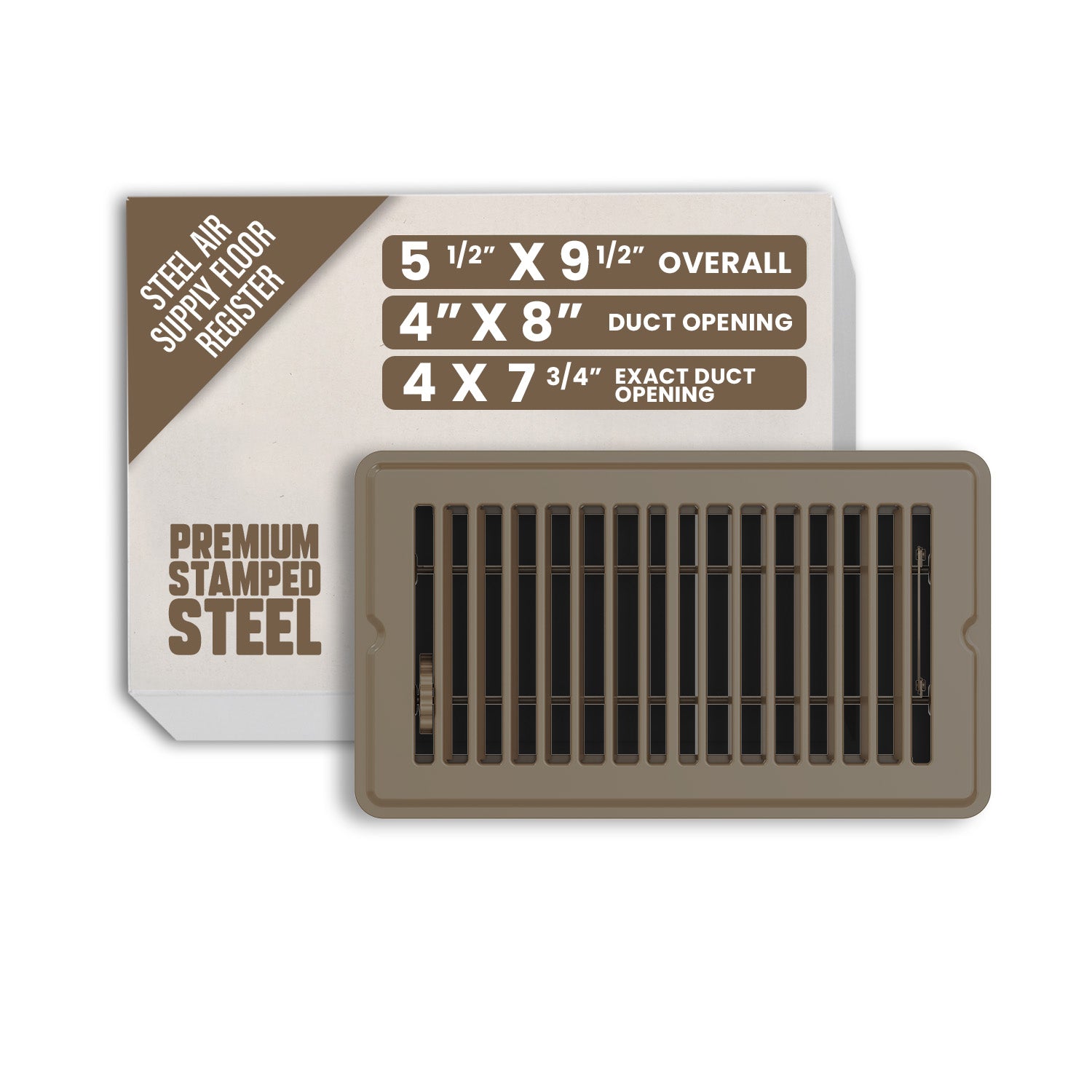 Bryce Hardware 4-in x 8-in 1-way Steel Brown Floor Register