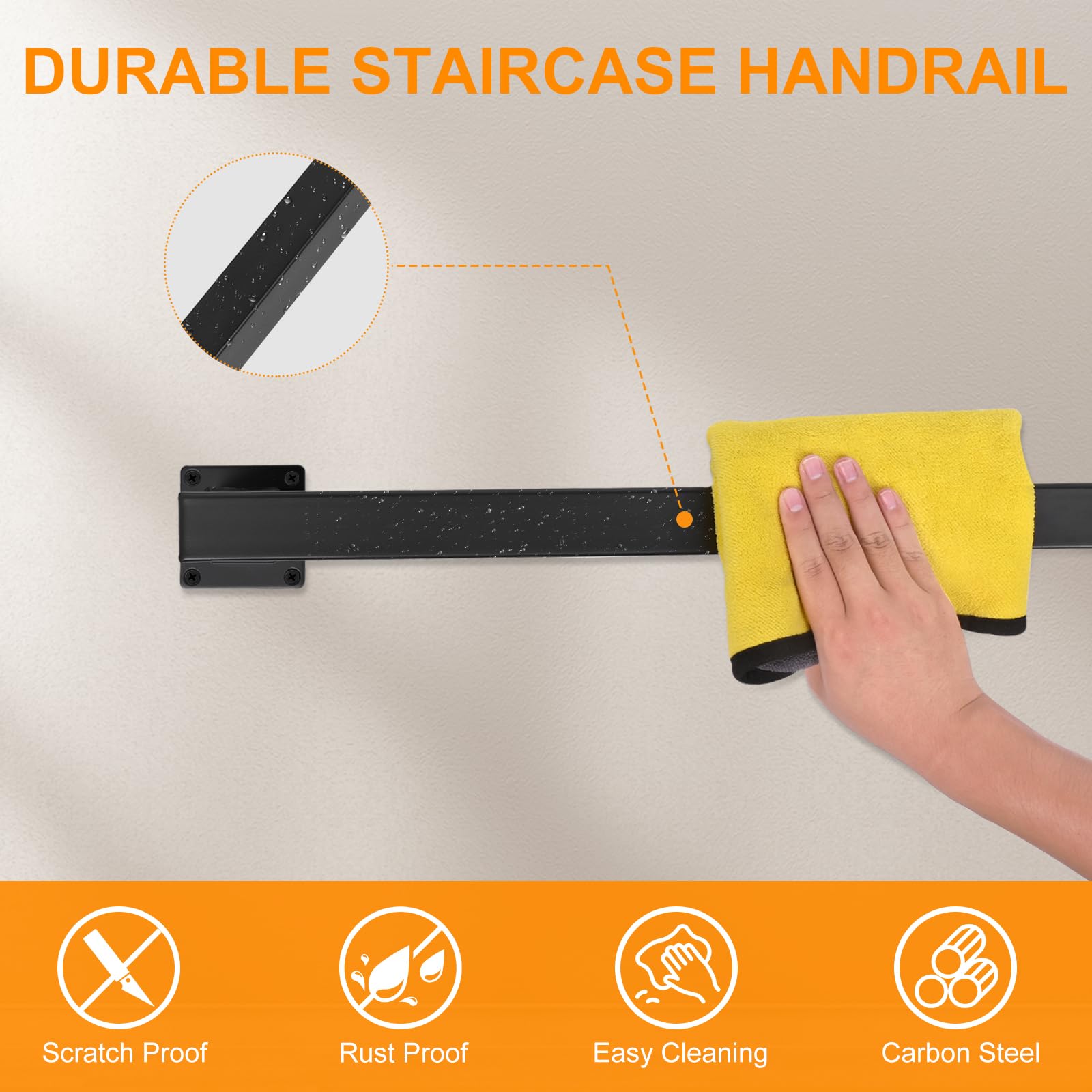 Phyfalip 6.6 Feet Square Tube Handrail Wall Mount Industrial Modern ...
