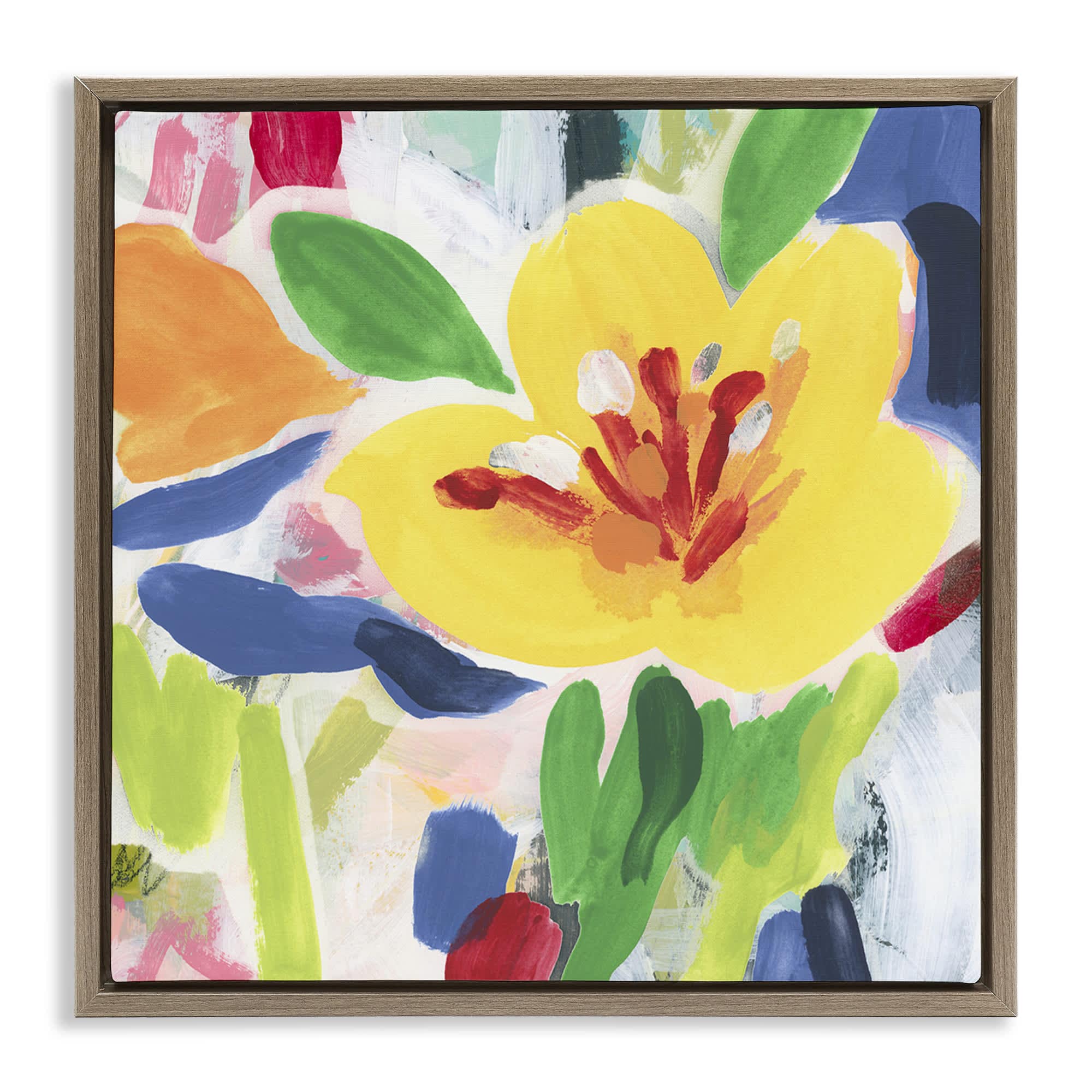 Stupell Industries BS-404-FFE-24X24 Bright Yellow Buttercup Blooms Brown Framed Floater Canvas Wall Art By June Erica Vess 25 x 25