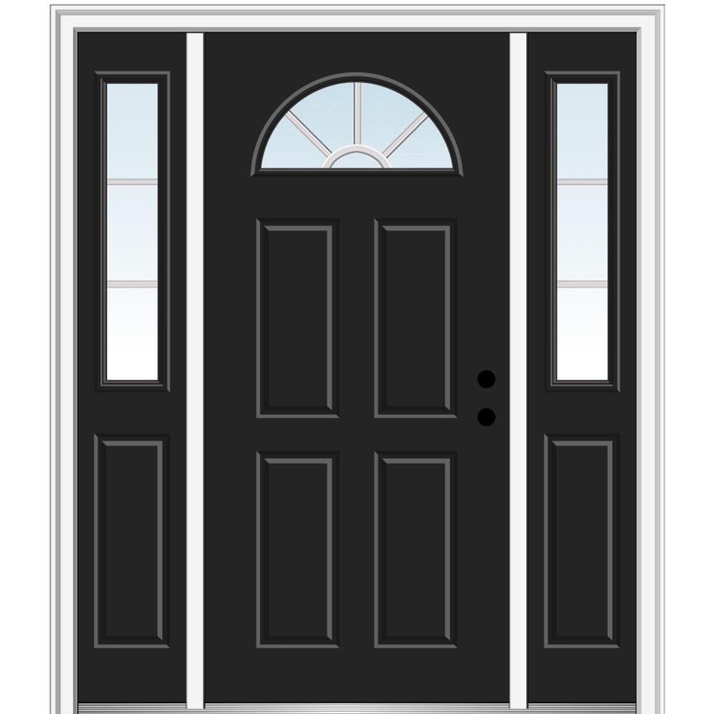MMI DOOR ZZ13423L 64-in x 80-in x 4-9/16-in Fiberglass 1/4 lite Left-hand inswing Black Painted Prehung Front Door with Sidelights with Brickmould Insulating core with Grilles