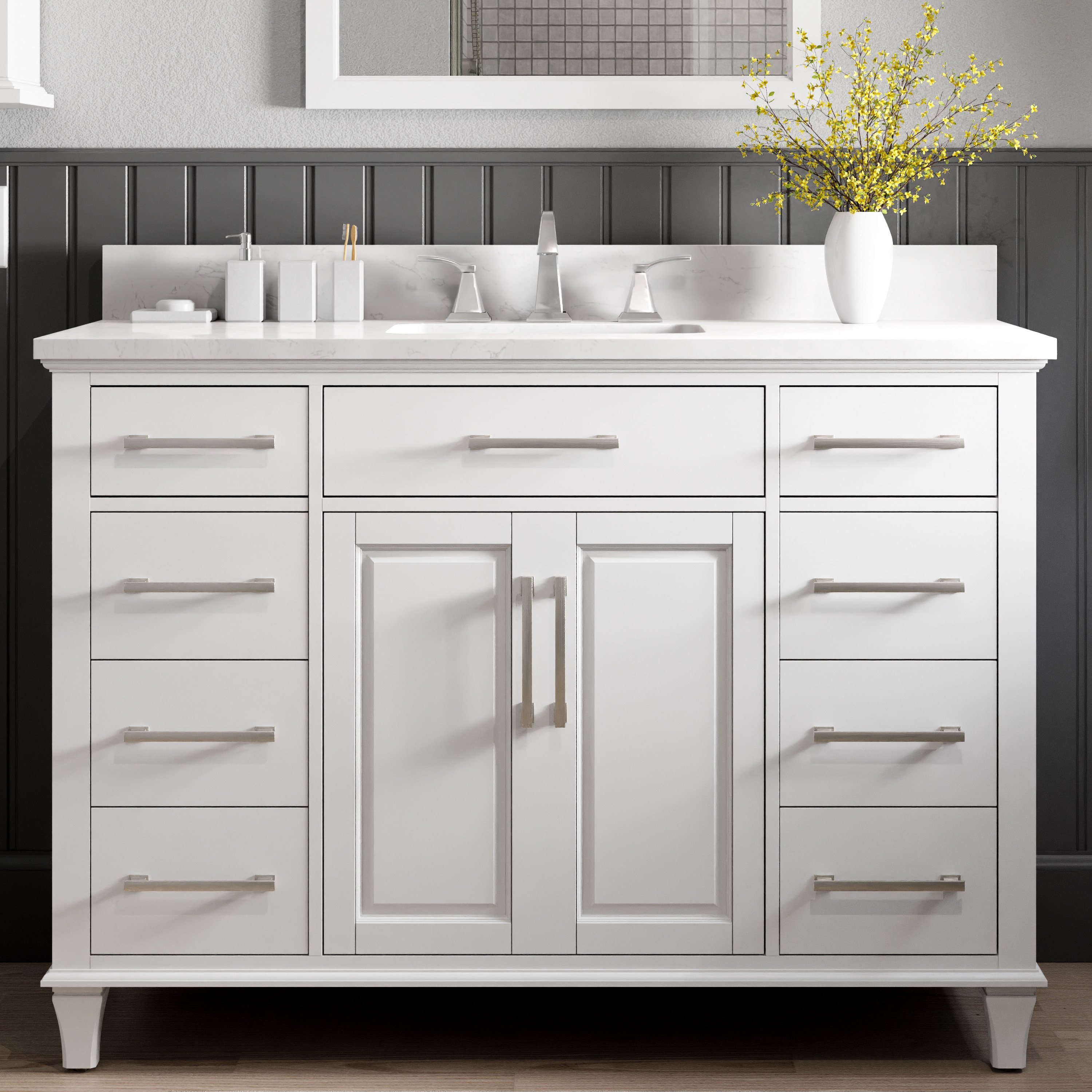 allen + roth 1789VA-48-201-925-UM Brookview 48-in White Undermount Single sink Bathroom Vanity with Carrara Engineered marble Top