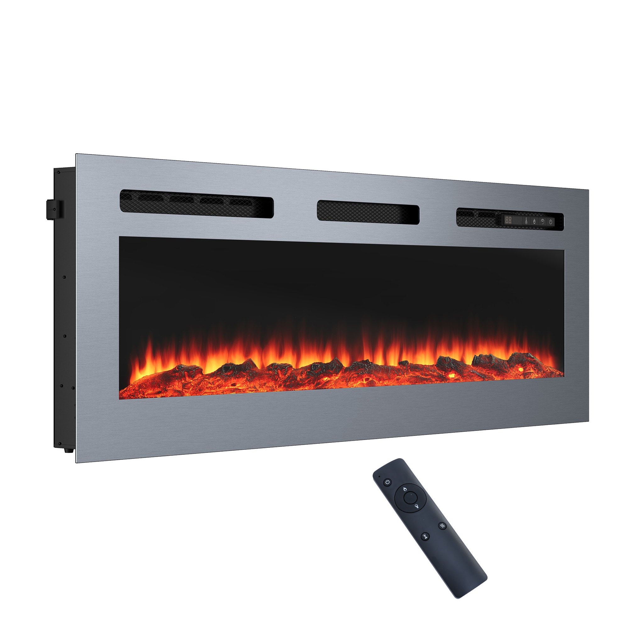 Mondawe MO-CB73977 50-Inches W Stainless Steel Wall mount Fan-forced Wall-mount Electric Fireplace with Remote Control Included
