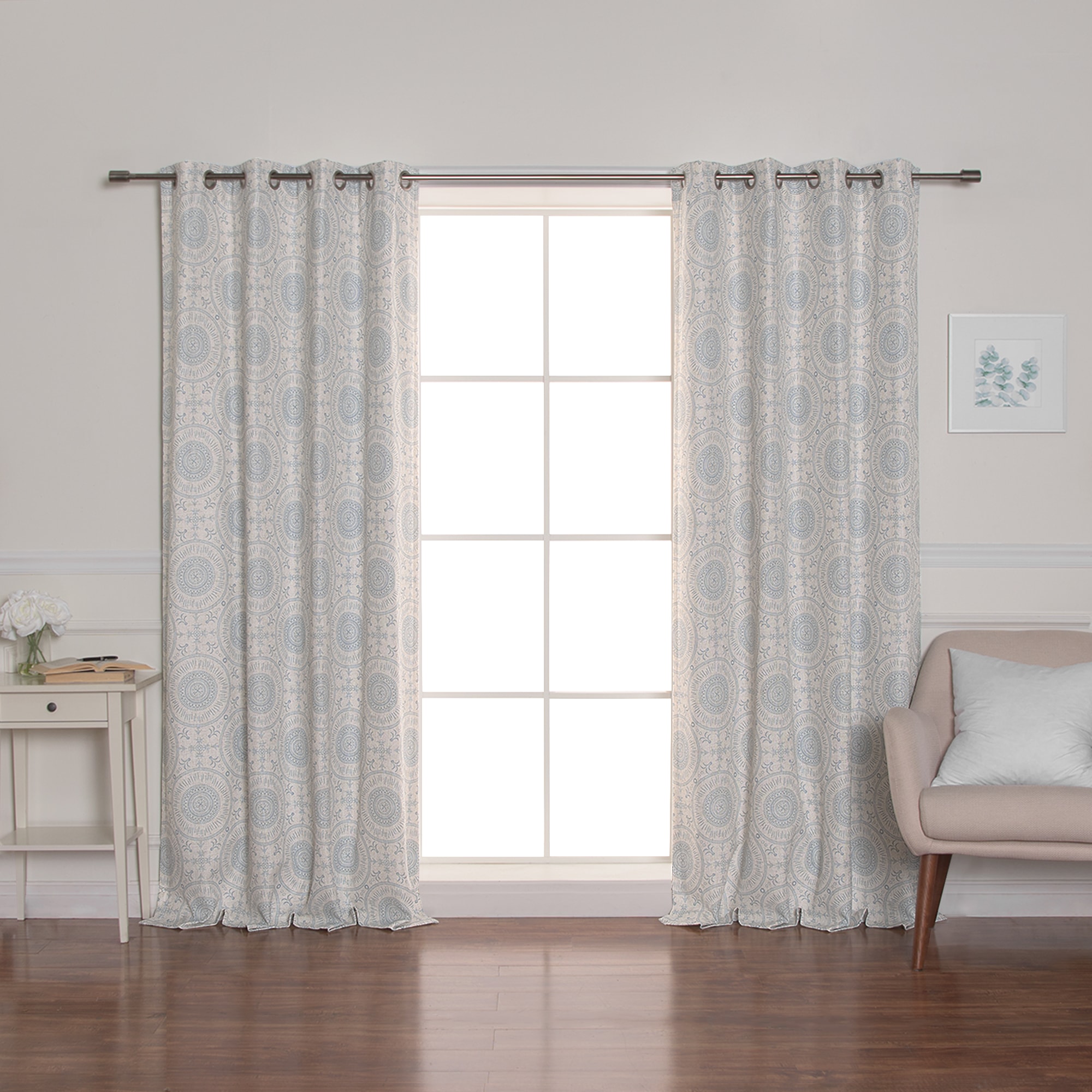 Best Home Fashion JC-18-MED03-84-BLUE 84-Inches Blue Geometric Blackout Standard lined Grommet Single curtain panel