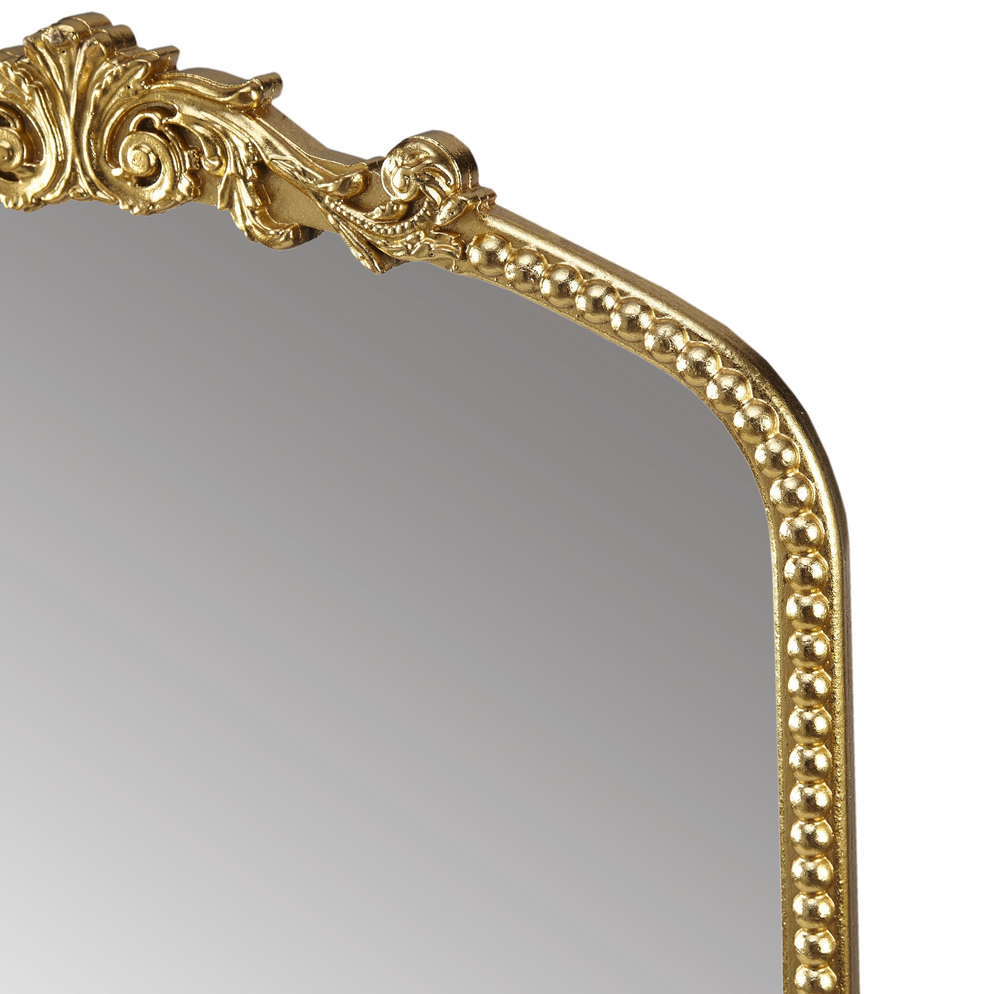 Gold Arched Wall Mirror with Beaded Details and MDF Frame