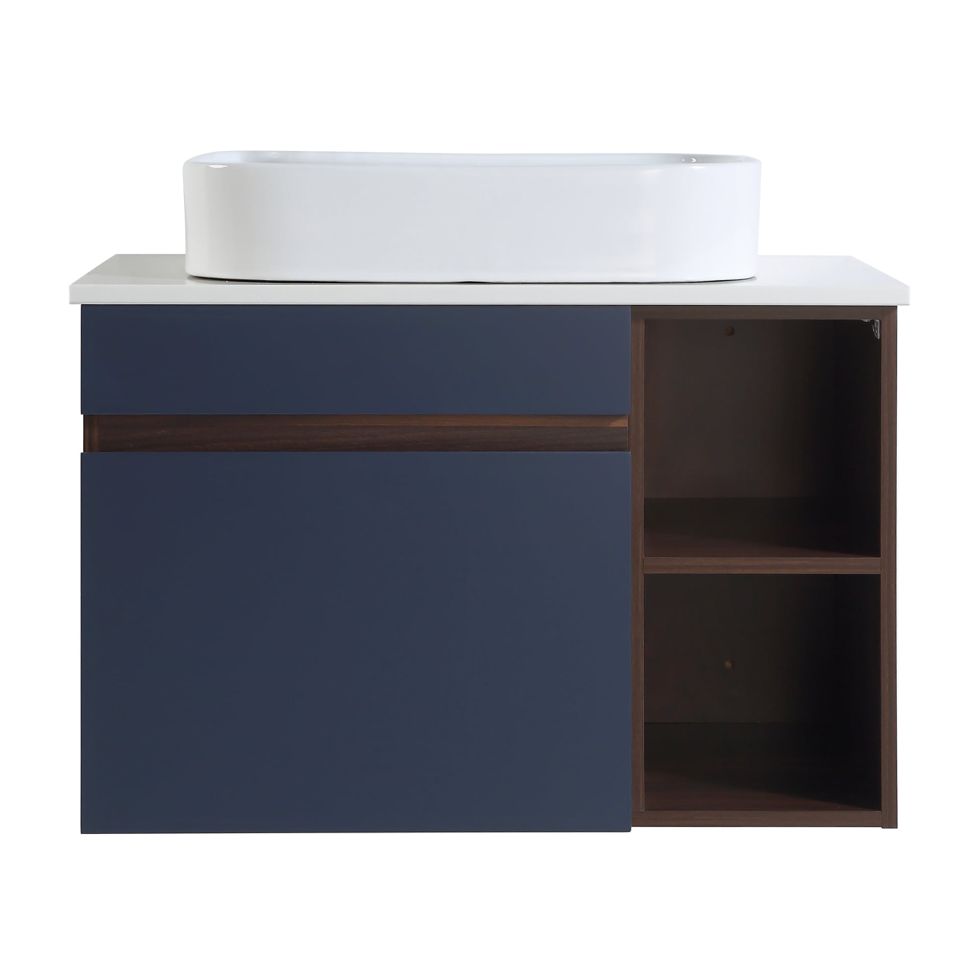 CASAINC WF-JMJ-BCB 1324 WH Bathroom vanity 18-in Navy Blue Single Sink Floating Bathroom Vanity with White Engineered Stone Top