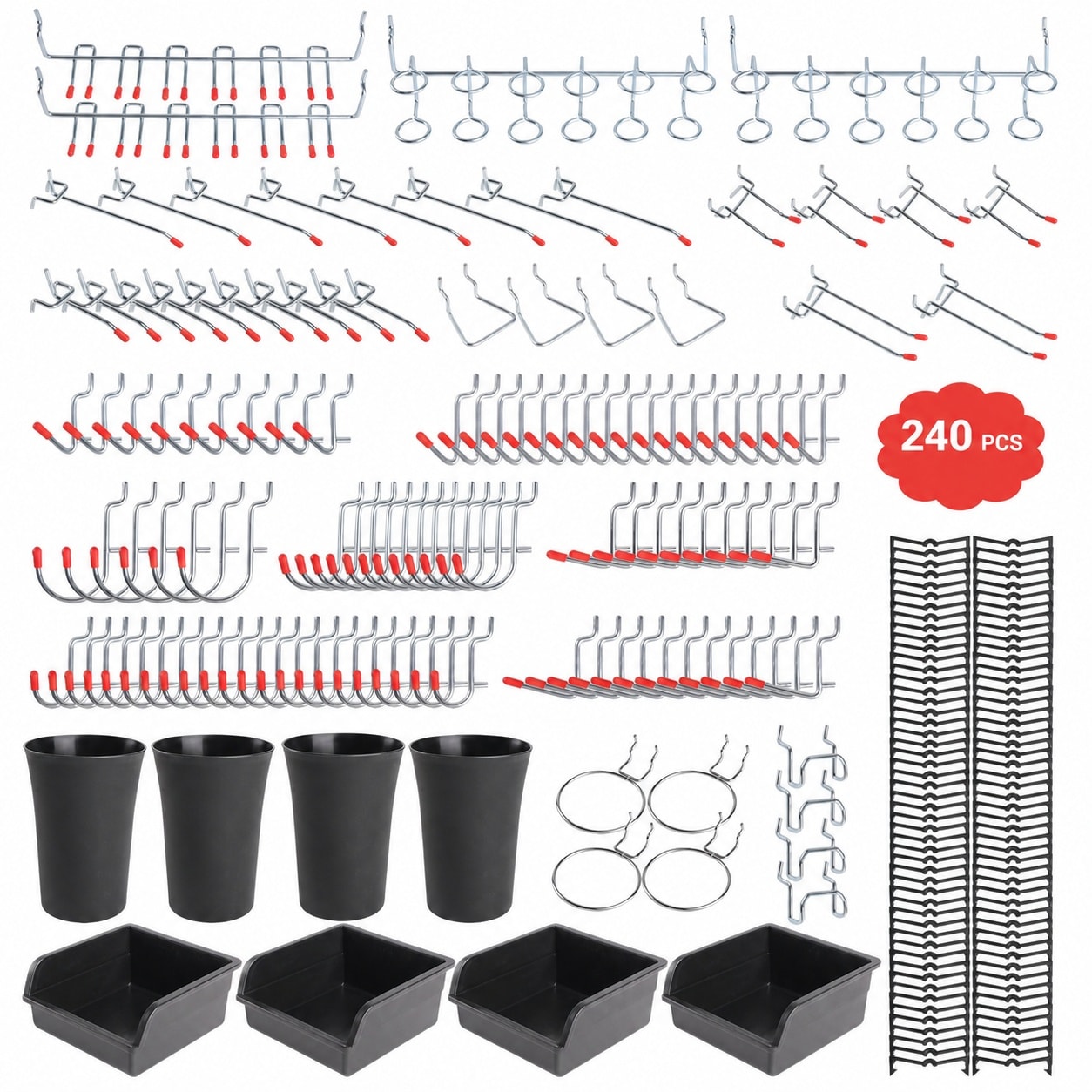 Aoibox  240 Piece Pegboard Hooks and Bins Assortment Kit for 1 8 in and 1 4 in Pegboards Garage Tool Organizer