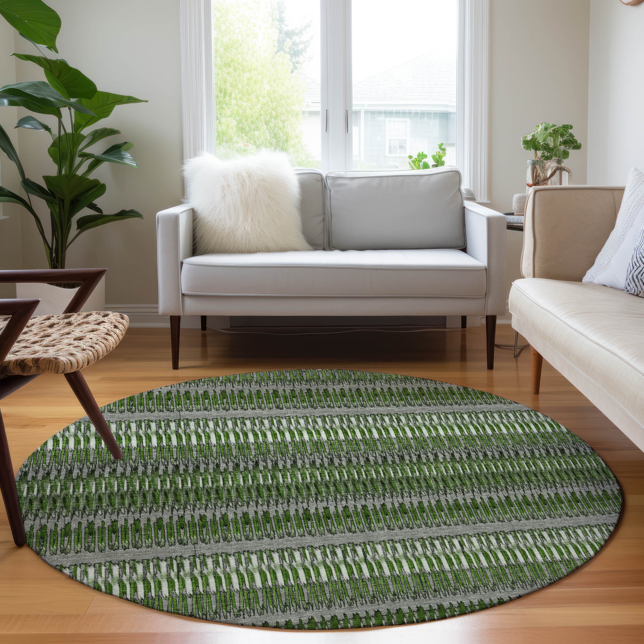 Addison Rugs ACN589GE8RO Chantille ACN589GE 8 x 8 (ft) Polyester Green Round Indoor/Outdoor Abstract Machine washable Area rug