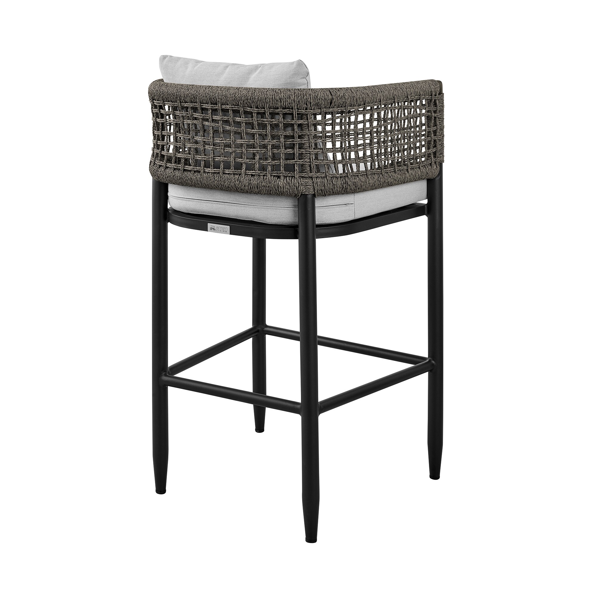 Alegria Gray Aluminum and Rope Outdoor Bar Stool with Cushions