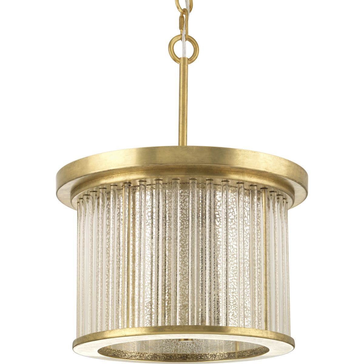 Progress Lighting P350142-160 Jeffrey Alan Marks Point Dume Sequit Point 3-Light Brushed Brass Modern/Contemporary Mercury Glass Cylinder Led, Hanging Convertible Pendant/semi-flush