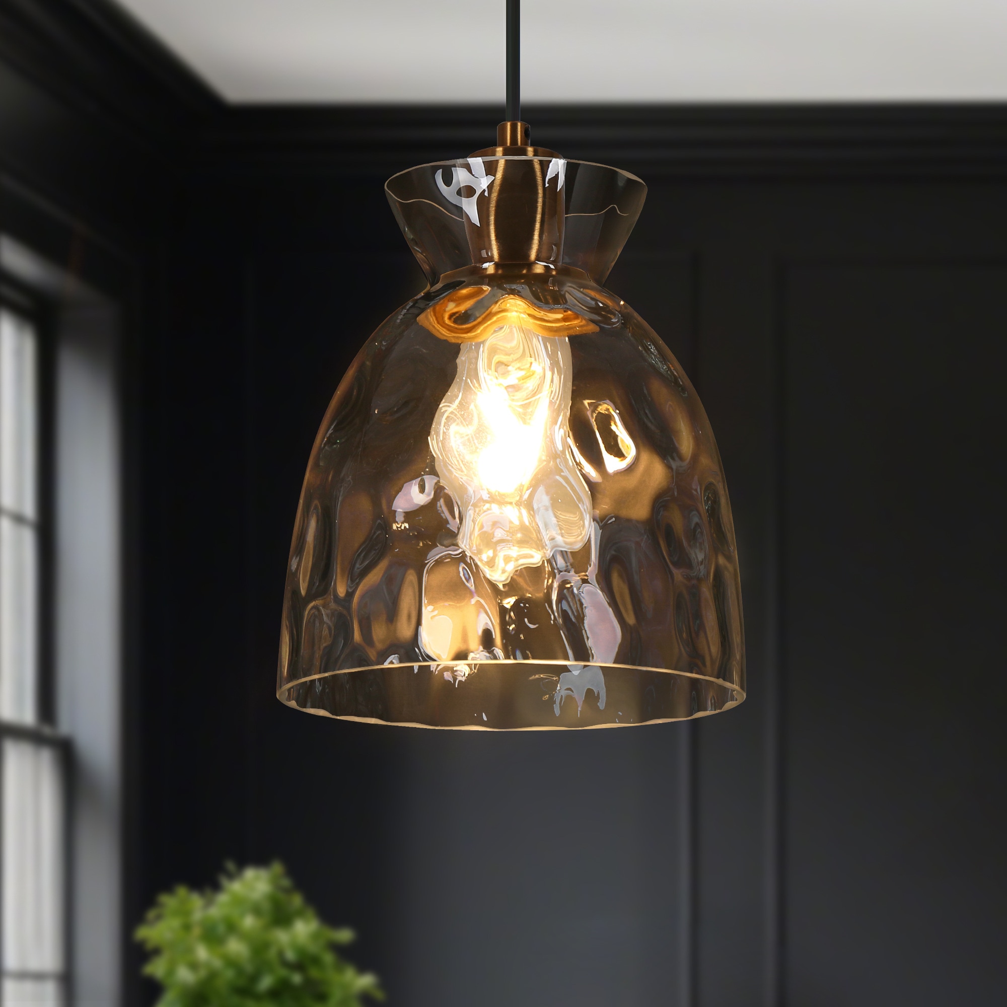 Uolfin 1 -Light Matte Black and Brass with Clear Bell Modern/contemporary Clear glass Bell Mini Hanging Pendant Light