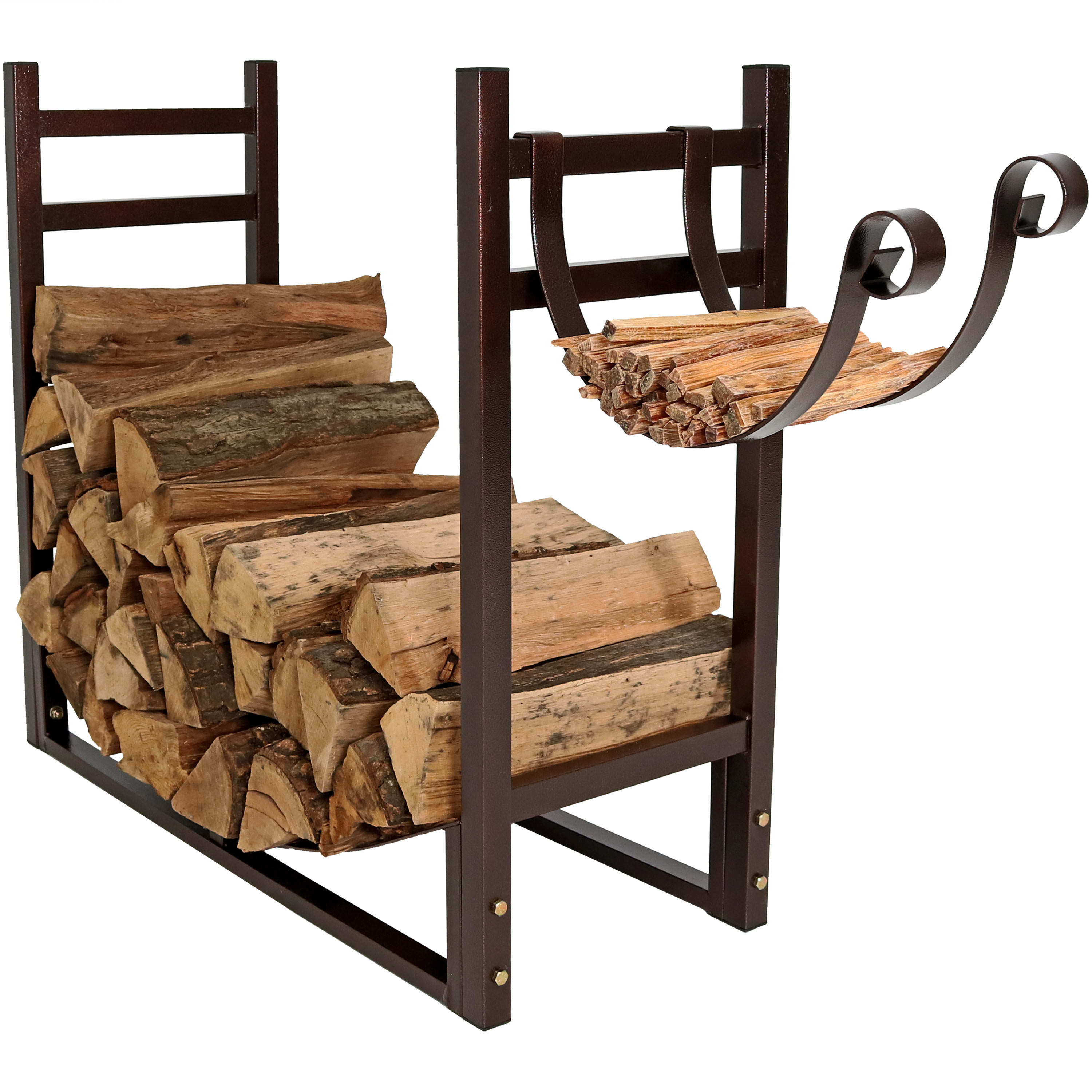 Sunnydaze Log Rack and Kindling Holder 30" Steel with Bronze Finish Wood Storage 