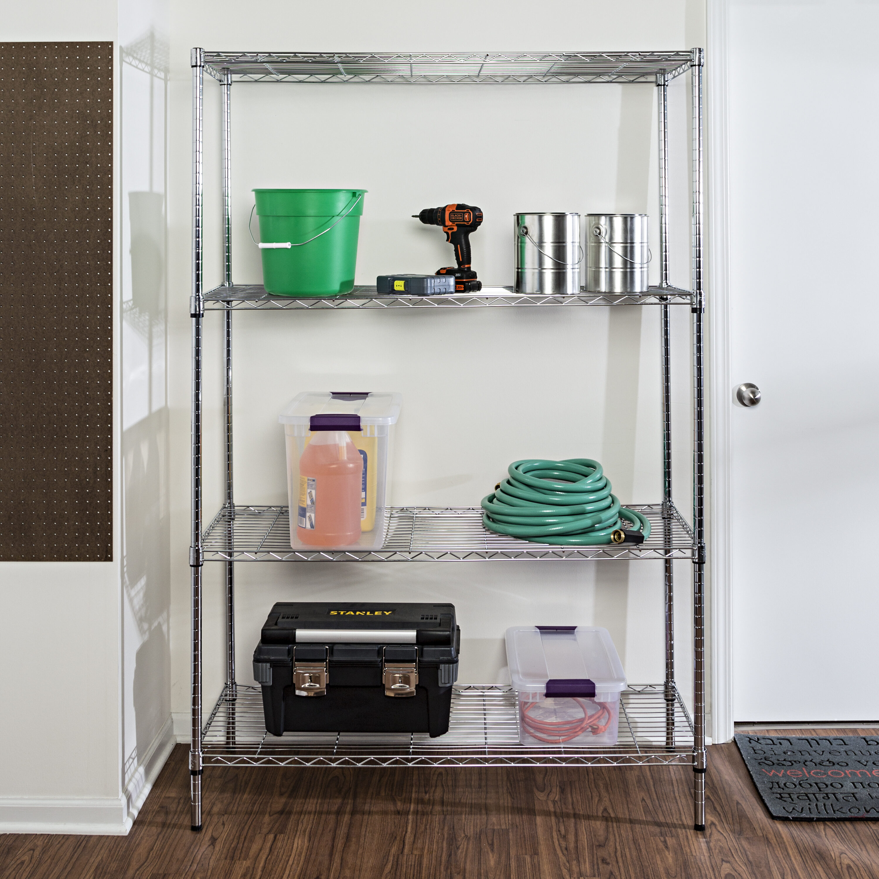 Honey-Can-Do SHF-09687 Honey Can Do Steel 4 -Tier Utility shelving unit ( 18-in W x 48-in D x 72-in H ) ( Chrome , ( 350-lb lbs. Capacity Per Shelf )