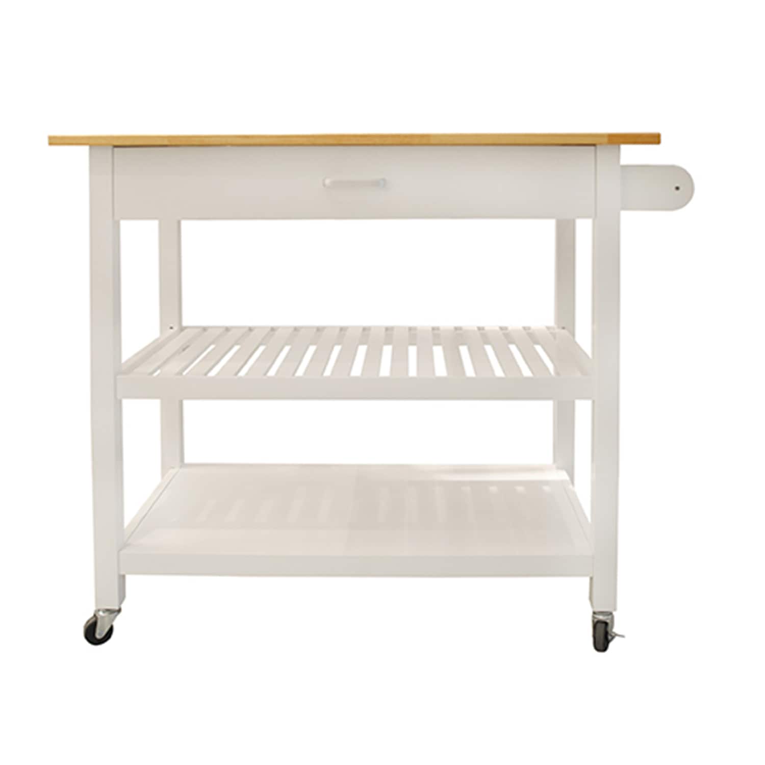 SINOFURN White Mdf Base with Mdf Top Rolling Kitchen Island (17.7-in x 32.9-in x 36.1-in)