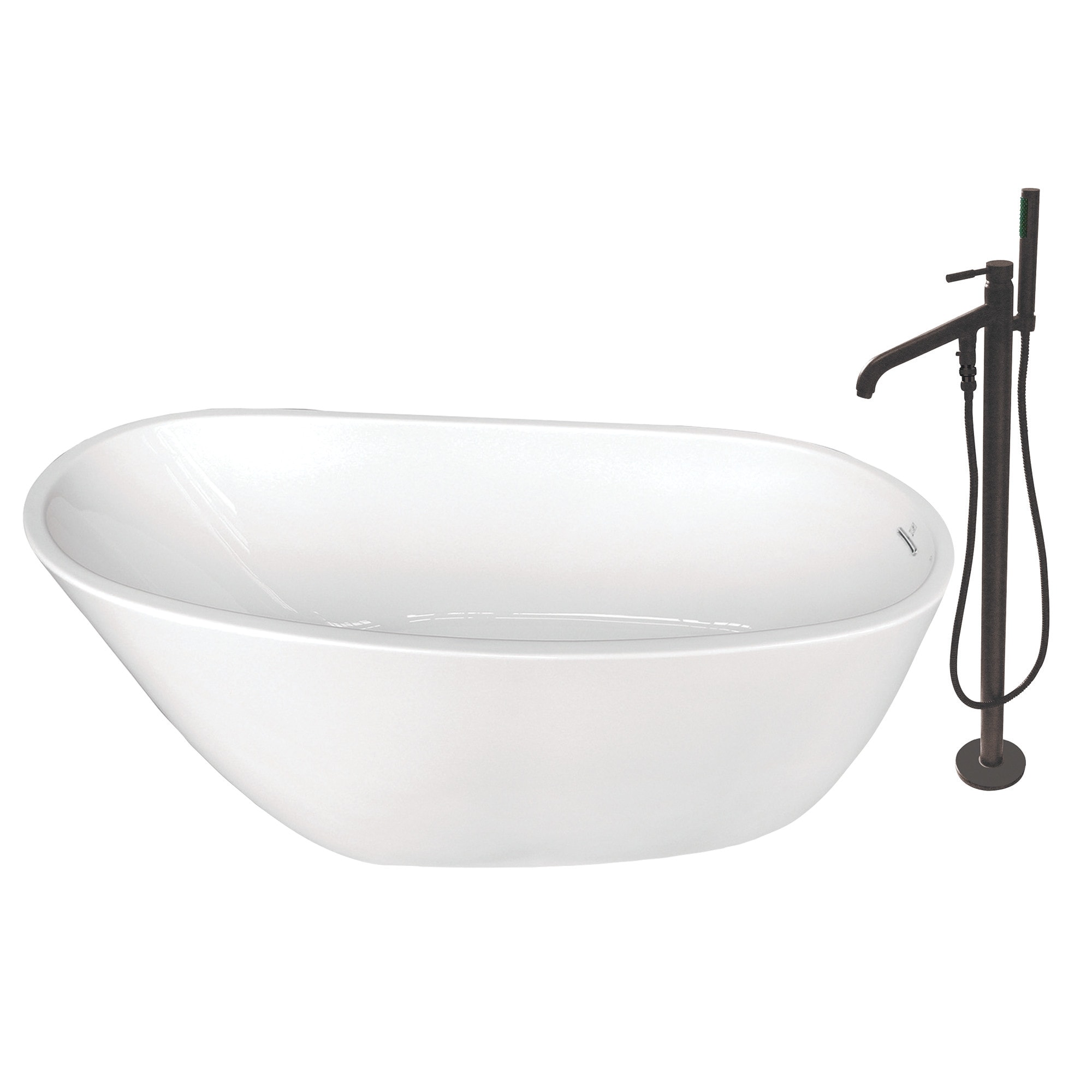 Kingston Brass WLKTRS592928A5 Slipper 28.6-Inches x 59.0-Inches White Acrylic Oval Freestanding Soaking bathtub with Faucet Hand Shower Drain ( Reversible Drain )