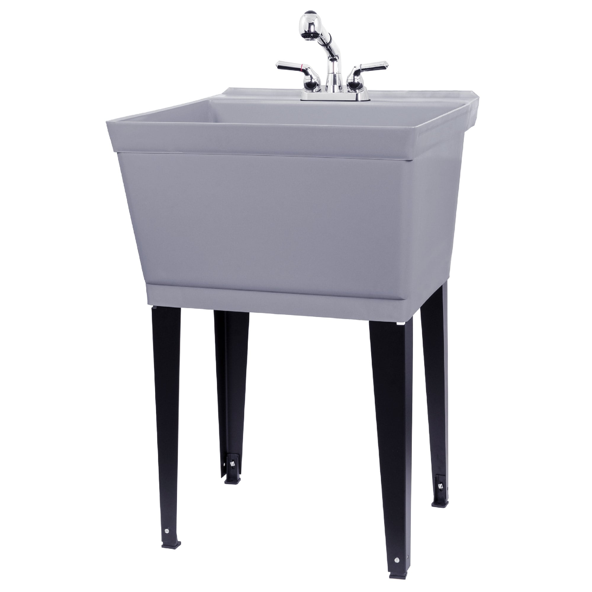 Cambridge Resources 040 US6000GRY 23.5-in x 22.875-in 1 -Basin Gray Freestanding Utility tub with Drain with Faucet