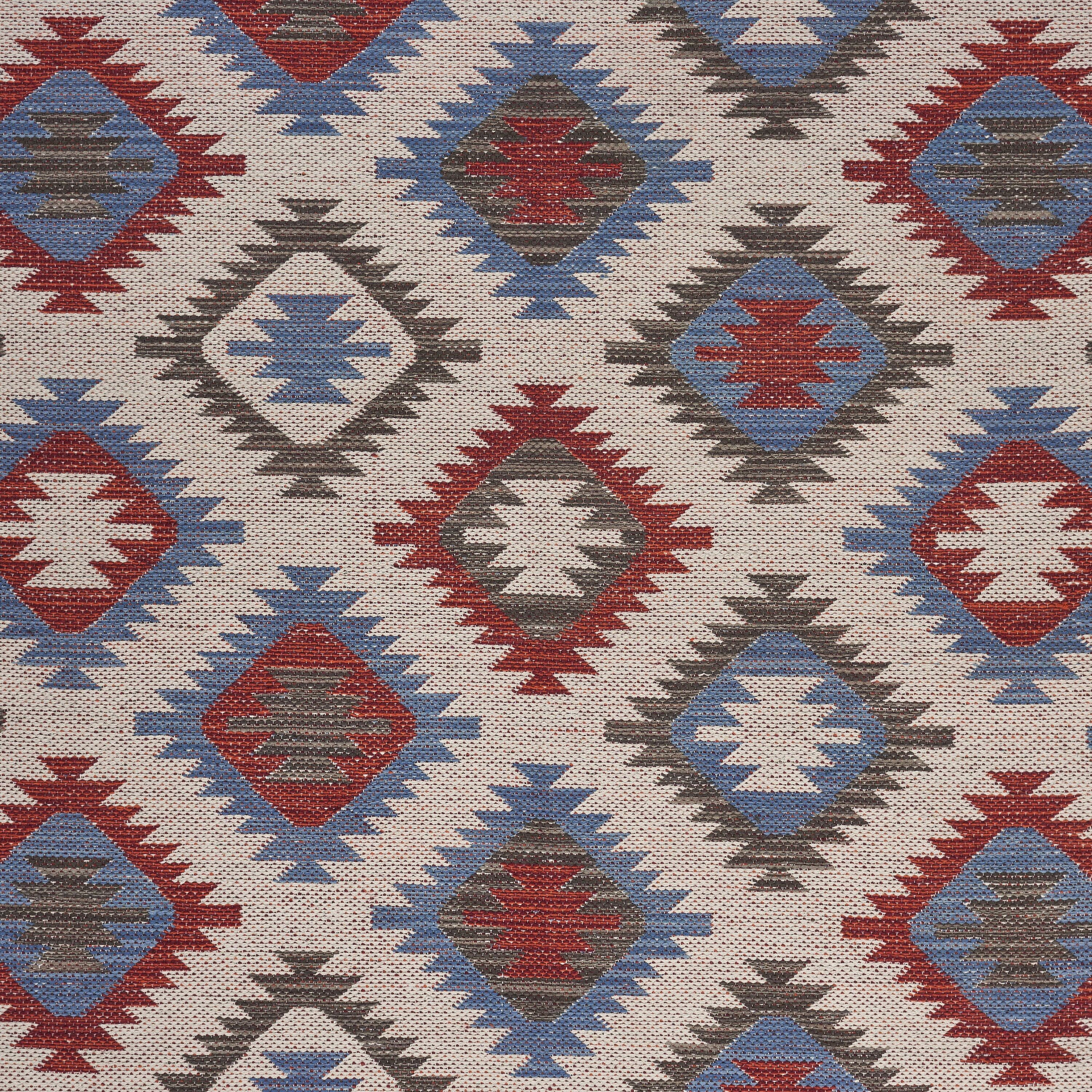 Handcrafted Red and Blue Geometric Cotton Area Rug