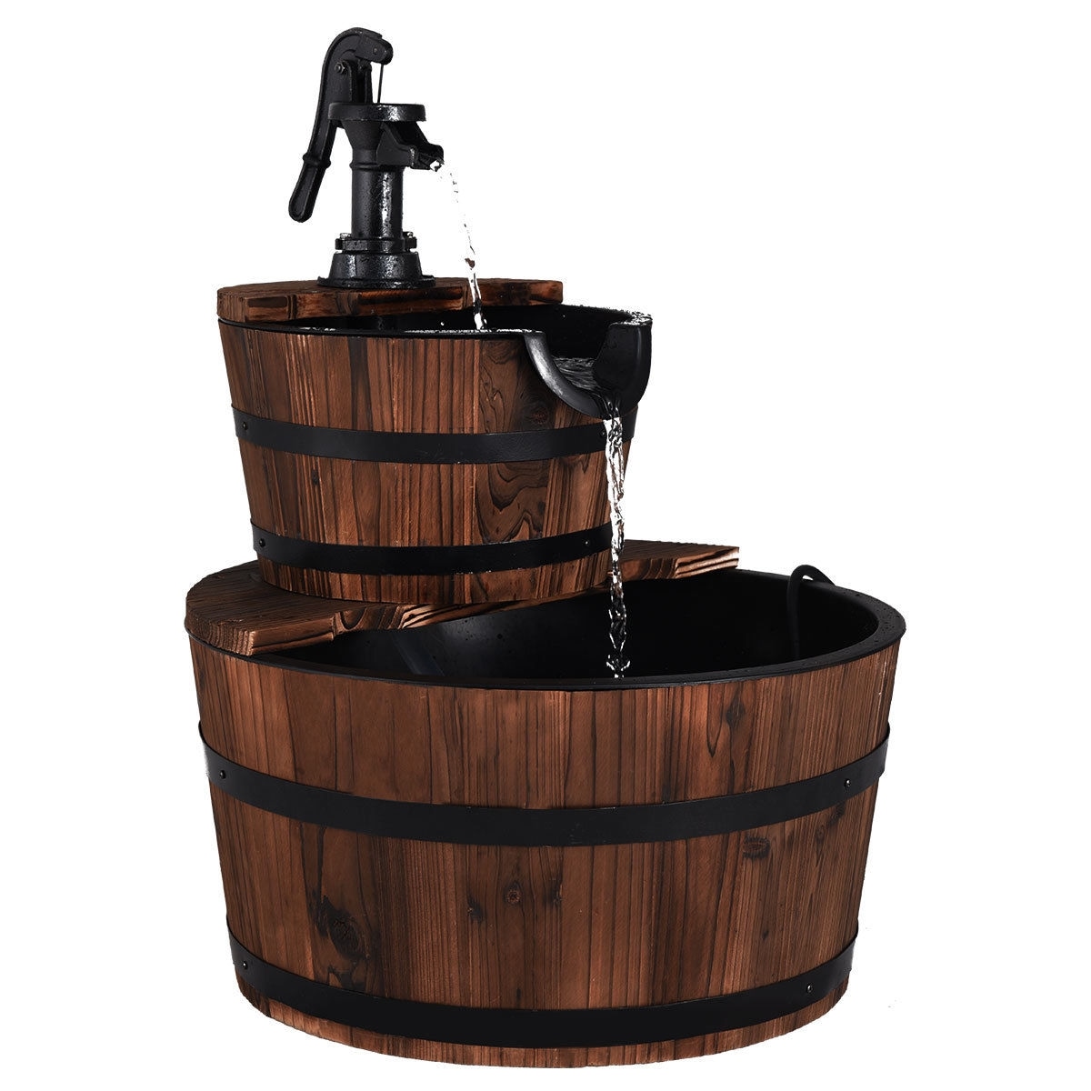 Slickblue 24 Inch H Fir Wood Water Fountain Outdoor Barrel Fountain Pump Included for Patio Yard or Garden