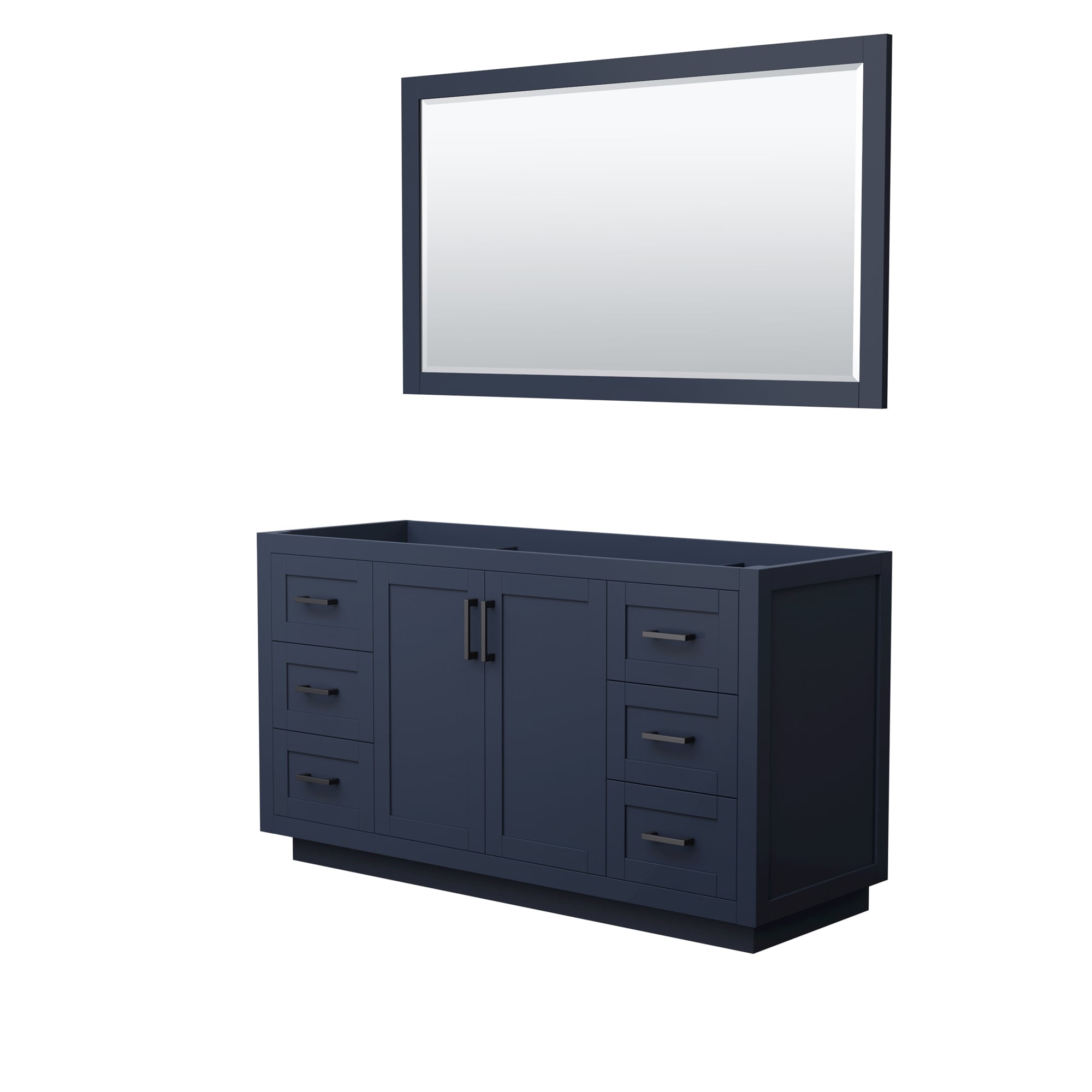 Wyndham Collection WCF292960SBBCXSXXM58 Miranda 60-in Dark Blue with Matte Black Trim Bathroom Vanity Base Cabinet without Top (Mirror Included)
