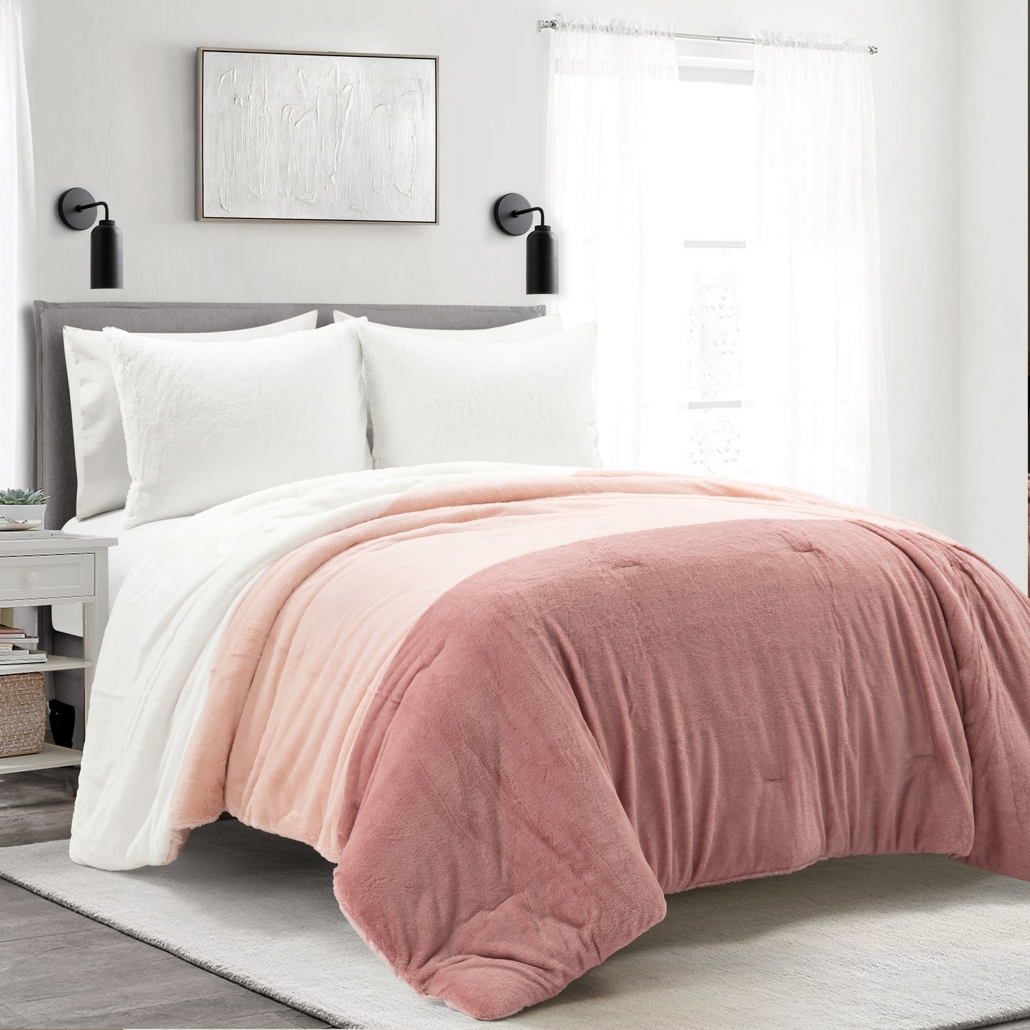 Lush Decor Dusty Rose Colorblock Full/Queen Comforter with (Fill) in ...