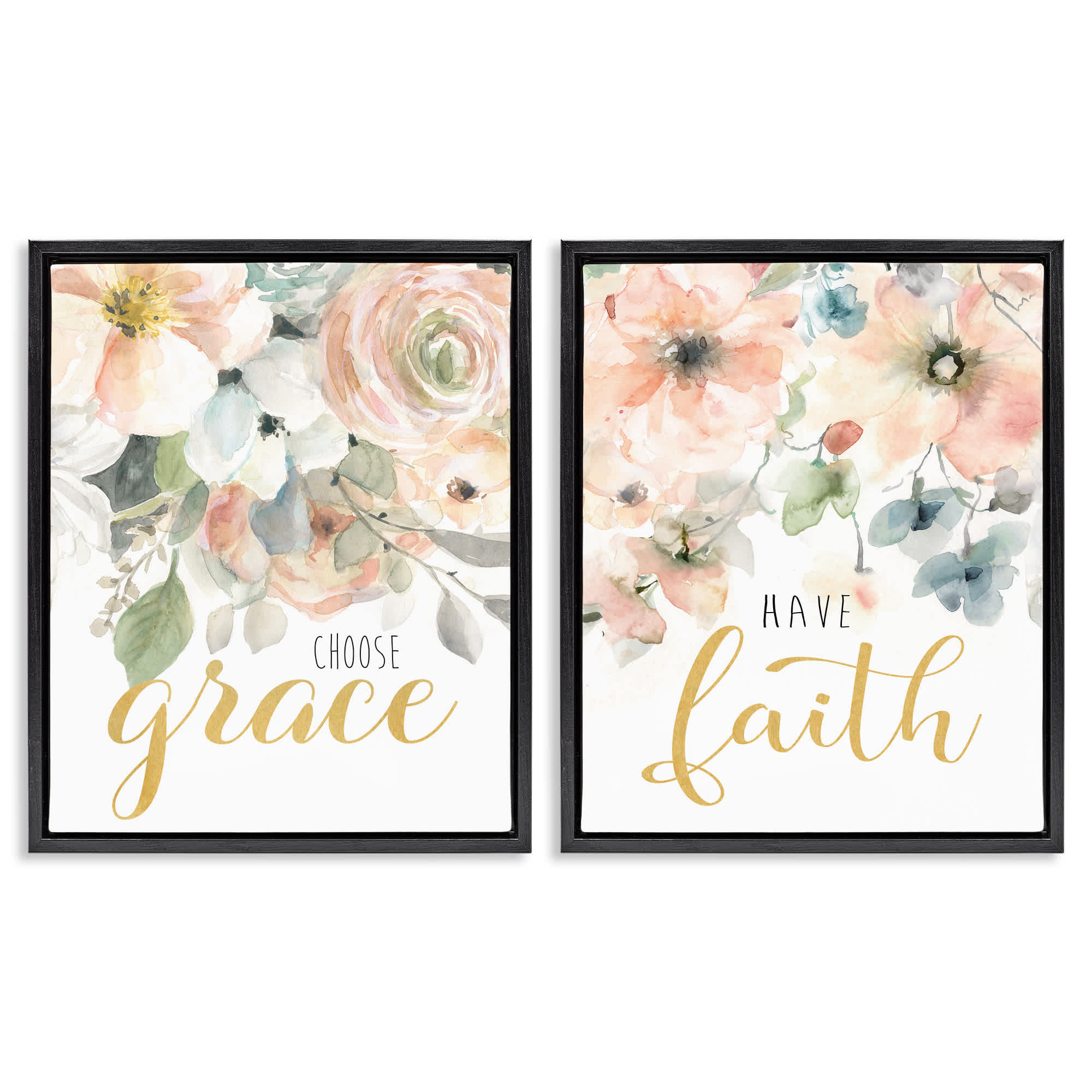 Stupell Industries B2-739-FFB-2PC-16X20 Spiritual Phrases on Florals 2 Piece Black Framed Floater Canvas Set By Carol Robinson 17 x 21
