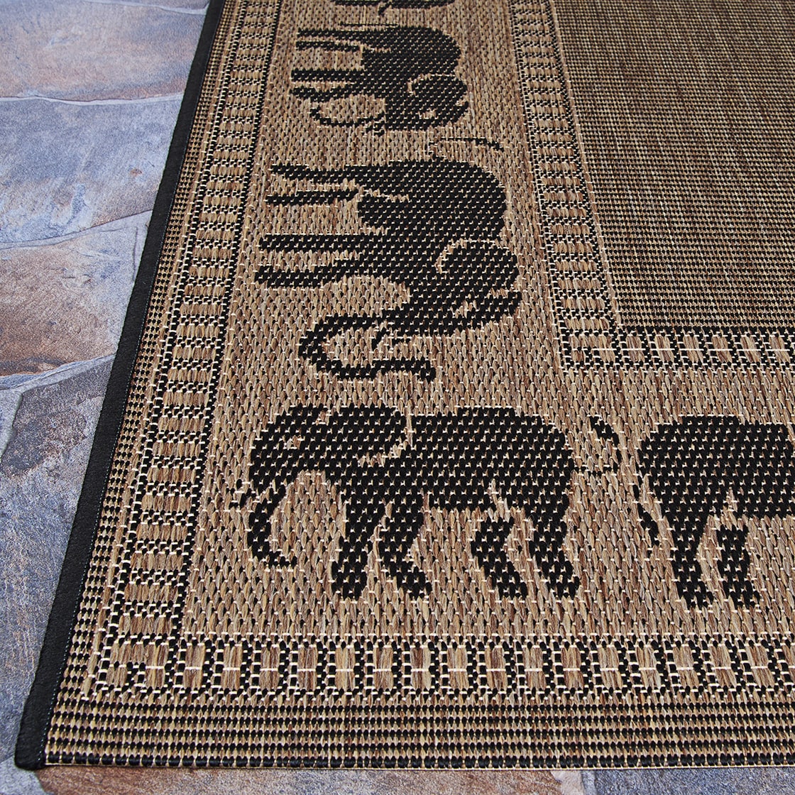 Elephant Parade Black Synthetic Flat Woven Outdoor Runner Rug