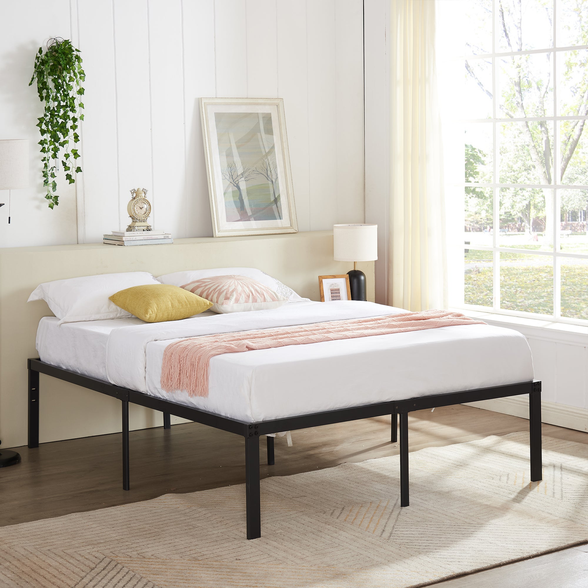 Vecelo LOE-LT-Q04L 18in Queen Metal Platform Tall Bed Frame Heavy Duty Steel Slat Easy Assembly