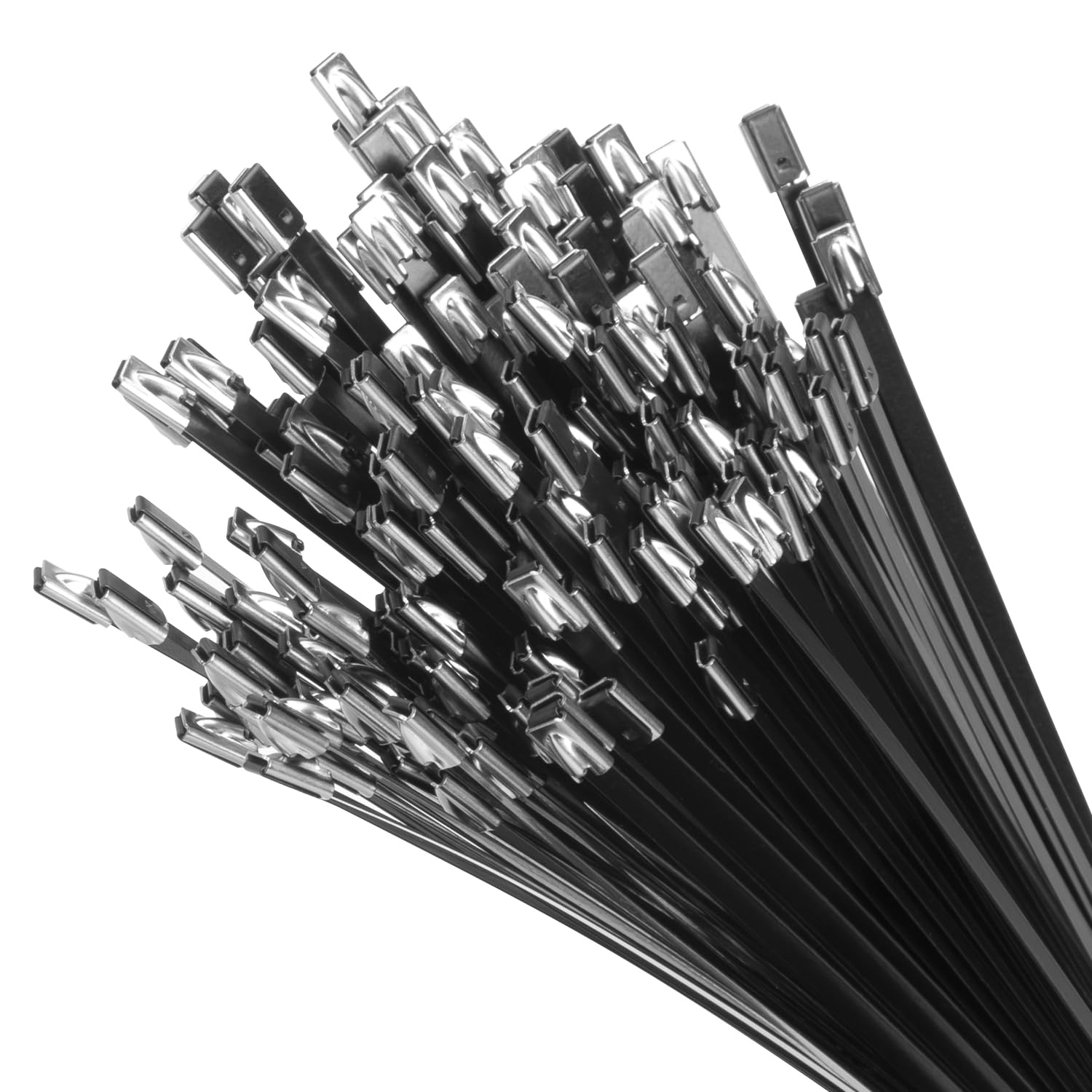 XINGO 48 Inch Black Metal Zip Ties Heavy Duty 25 Pack 304 Stainless Steel Zip Ties 408 lbs Tensile Strength Multi Purpose Self Locking Cable Ties for Exhaust Wrap Outdoor and Canopy #B0D2D7JBKG