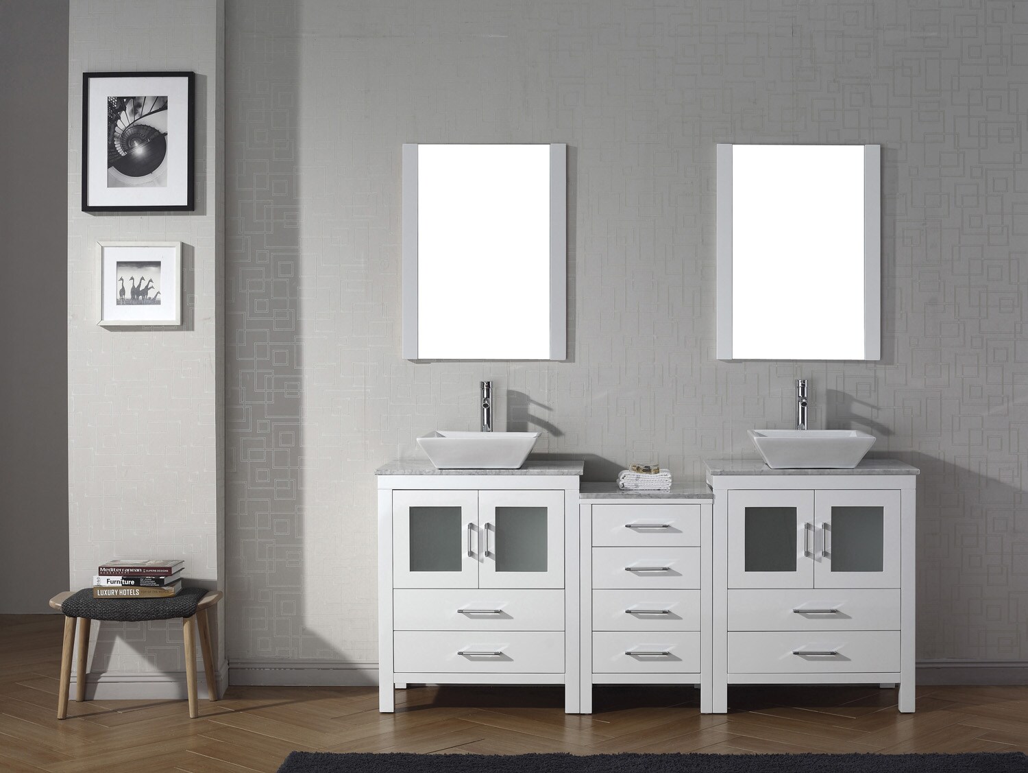 Virtu USA Dior 67-in White Double Sink Bathroom Vanity with Italian ...