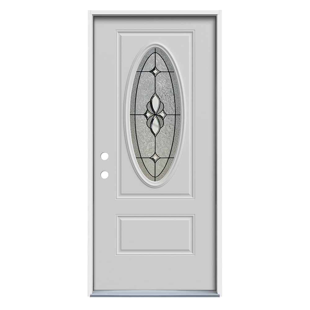 RELIABILT ABS614328 Mulberry 36-in x 80-in x 4-9/16-in Steel Oval lite Right-hand inswing Primed Prehung Front Door Insulating core