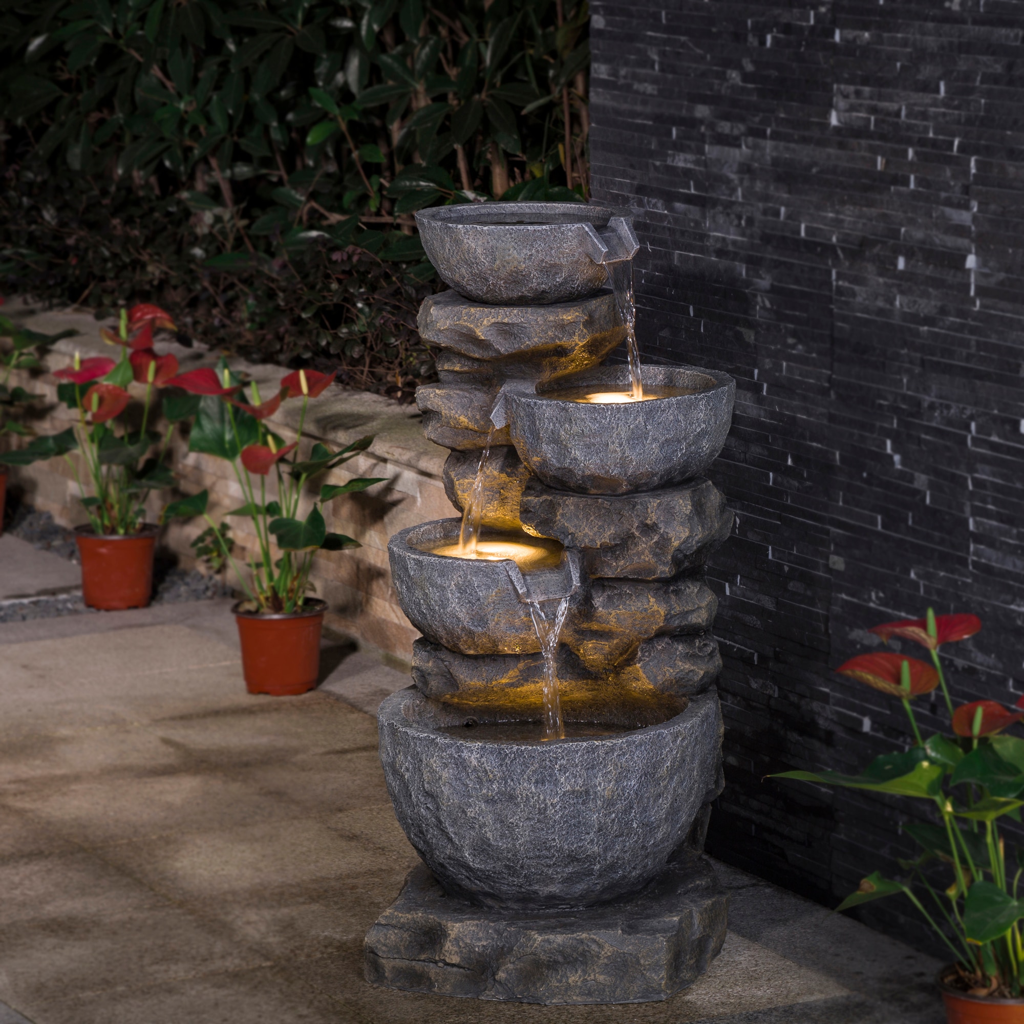 Glitzhome 32.25-in H Resin Tiered Fountain Outdoor Fountain Pump 