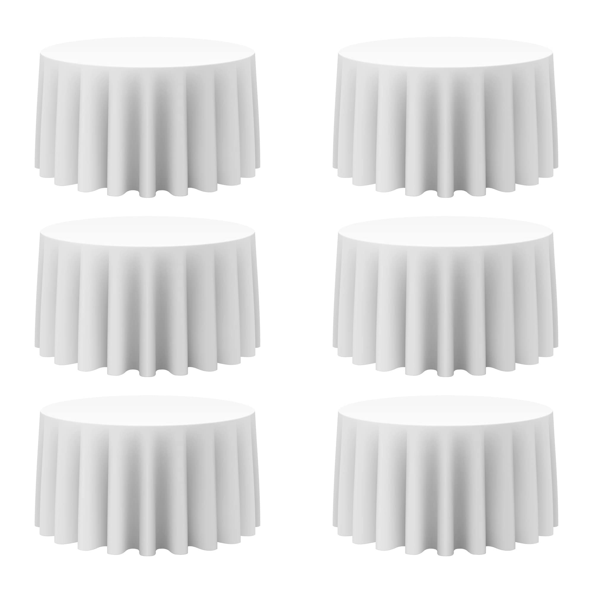 Phyfalip 6 pack white round tablecloths 120 inch for 60 inch tables premium 150 GSM polyester floor length spill stain wrinkle resistant cover #L05PF10008