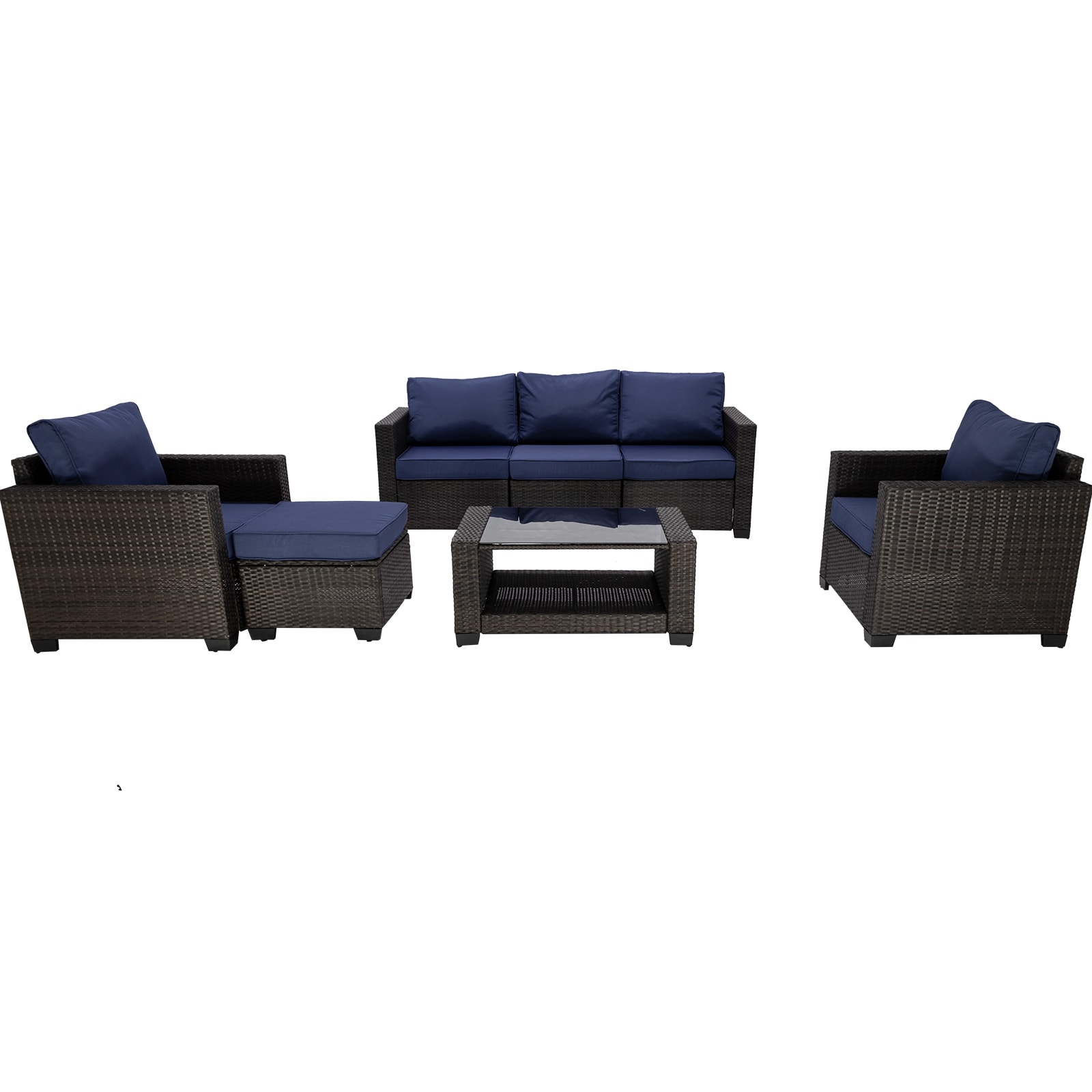 Damerin N7CS41 7 -Piece Wicker 2 Patio Sofa Conversation Set with Blue Cushions