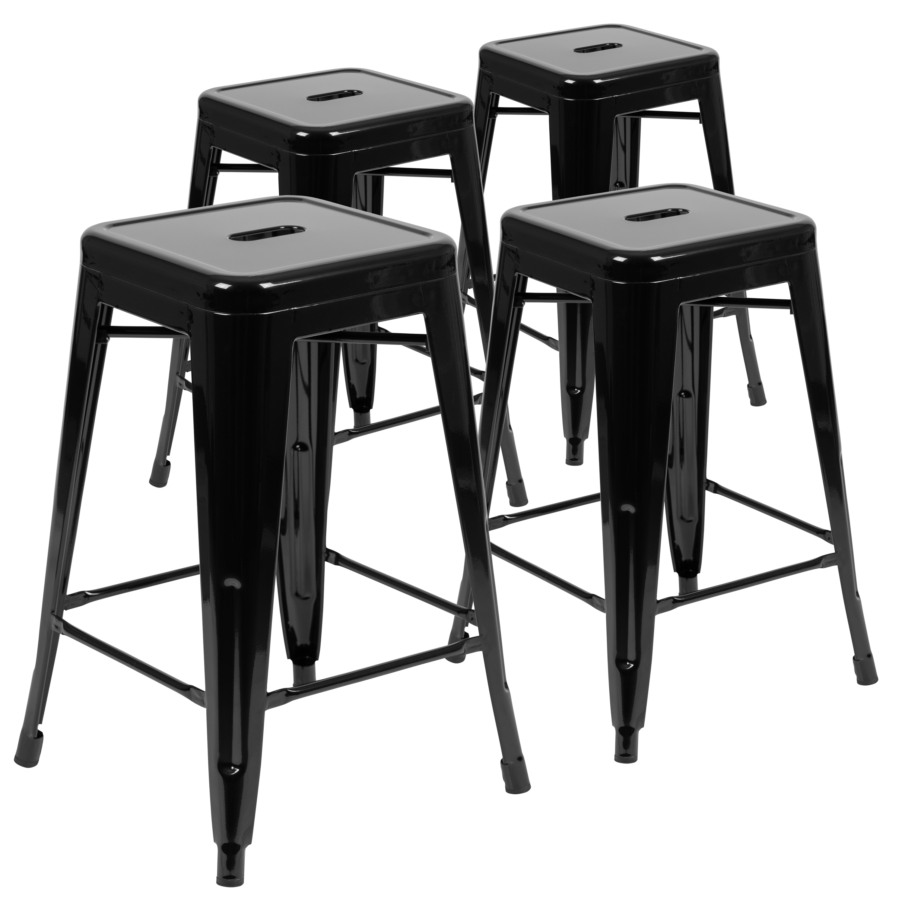 Flash Furniture 889142529941 4 -Set Black 24.0-in H Counter height Square seat Stackable Metal Bar Stool