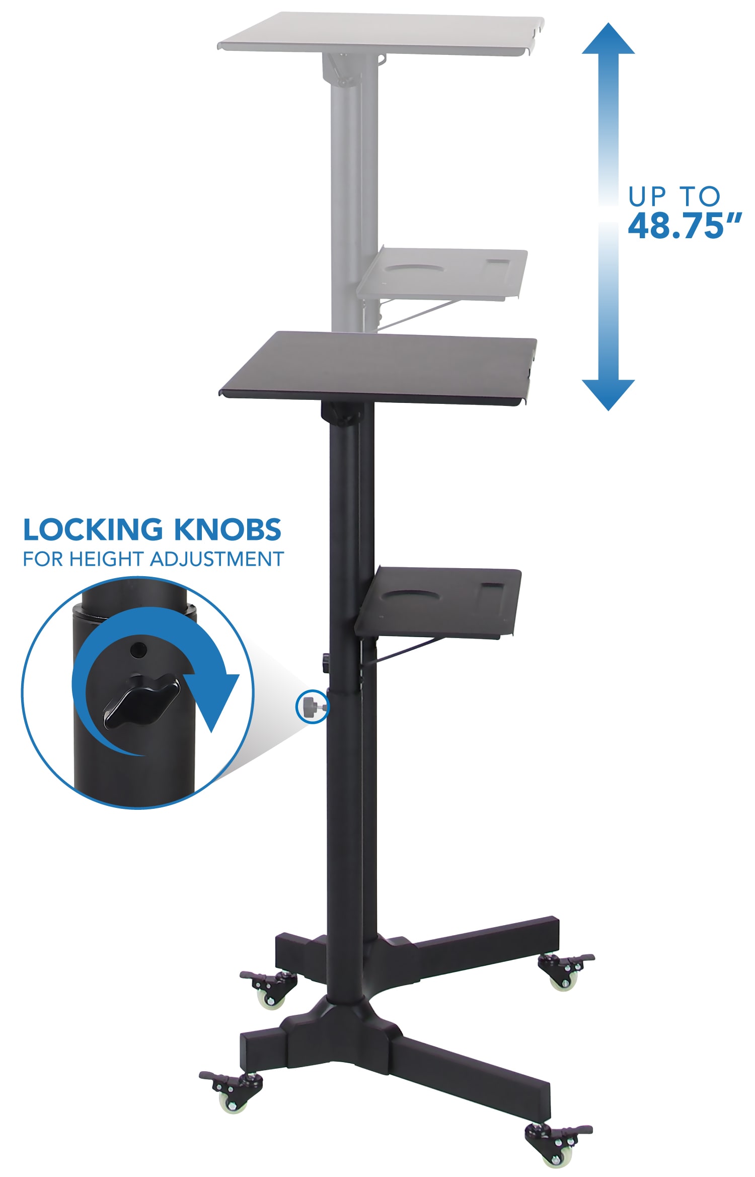 Black Aluminum Adjustable Mobile Standing Desk with Casters