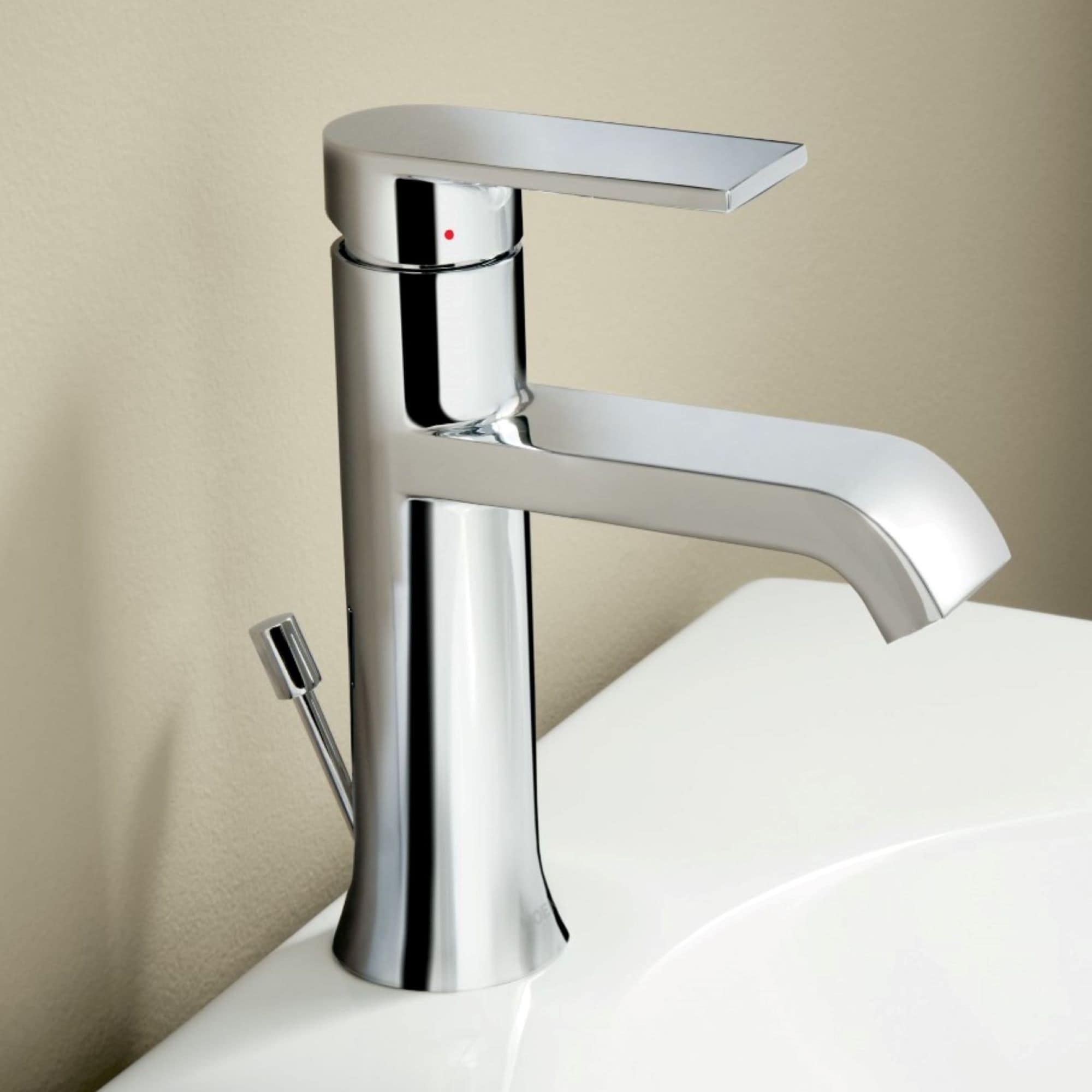 Moen 6702 Genta LX Chrome Single hole 1-handle WaterSense Mid-arc Residential Handle Bathroom Sink Faucet with Drain with Deck Plate