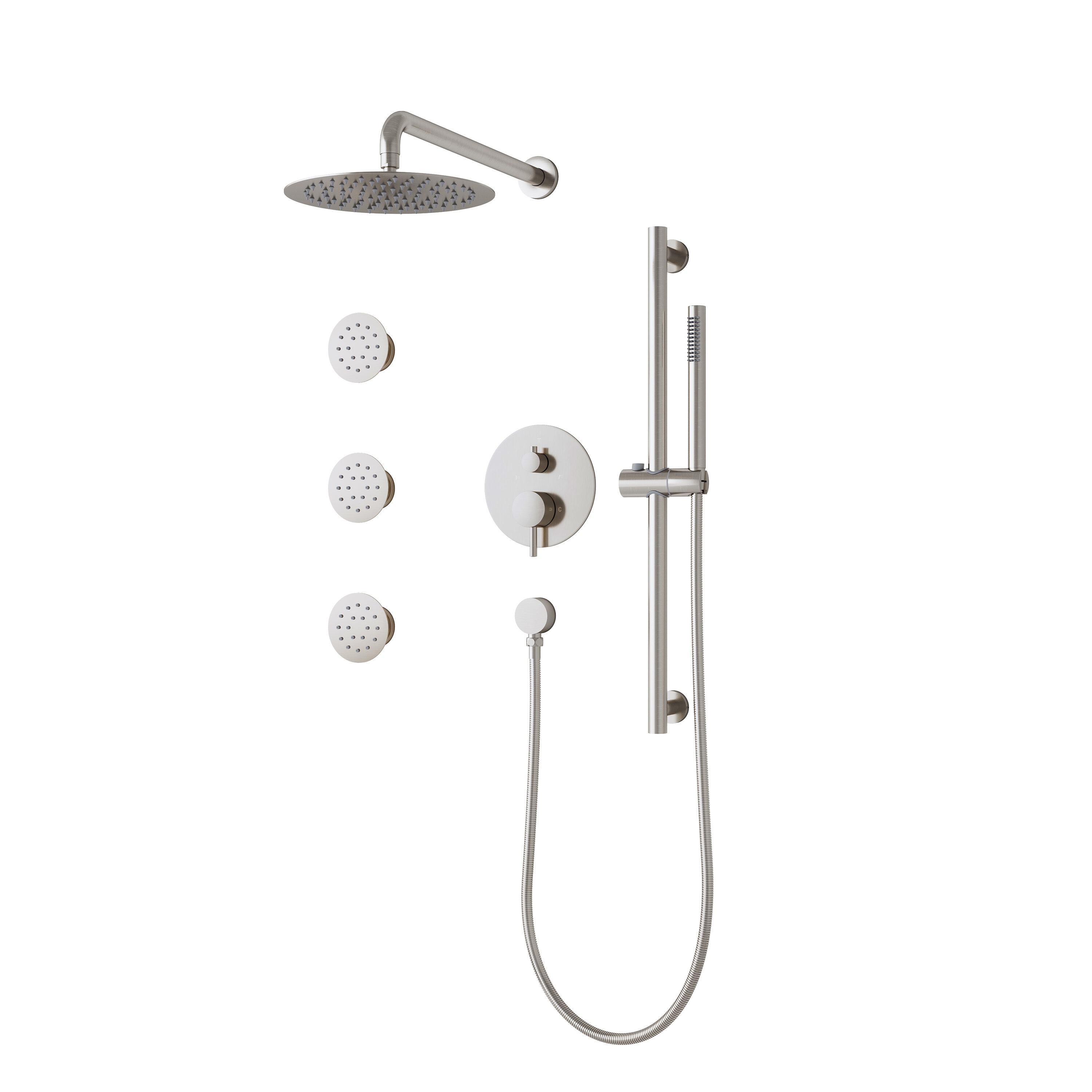 WELLFOR CR-P-10-2W02BN ZQ Brushed Nickel 10-in Waterfall Shower Faucet Bar System with 3-way Diverter ( Pressure-balanced Valve Included )