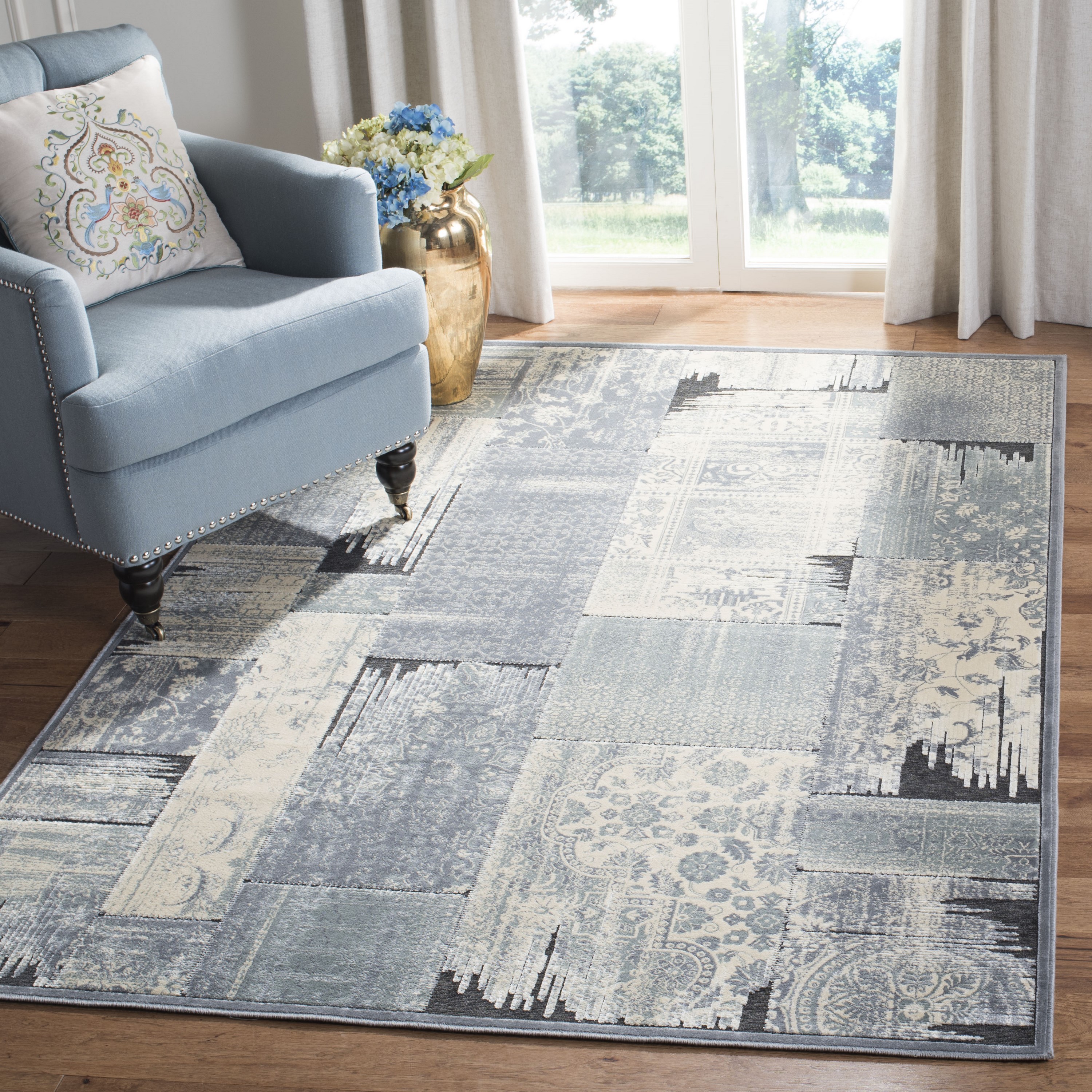 Gray and Anthracite Rectangular Viscose Chenille Area Rug