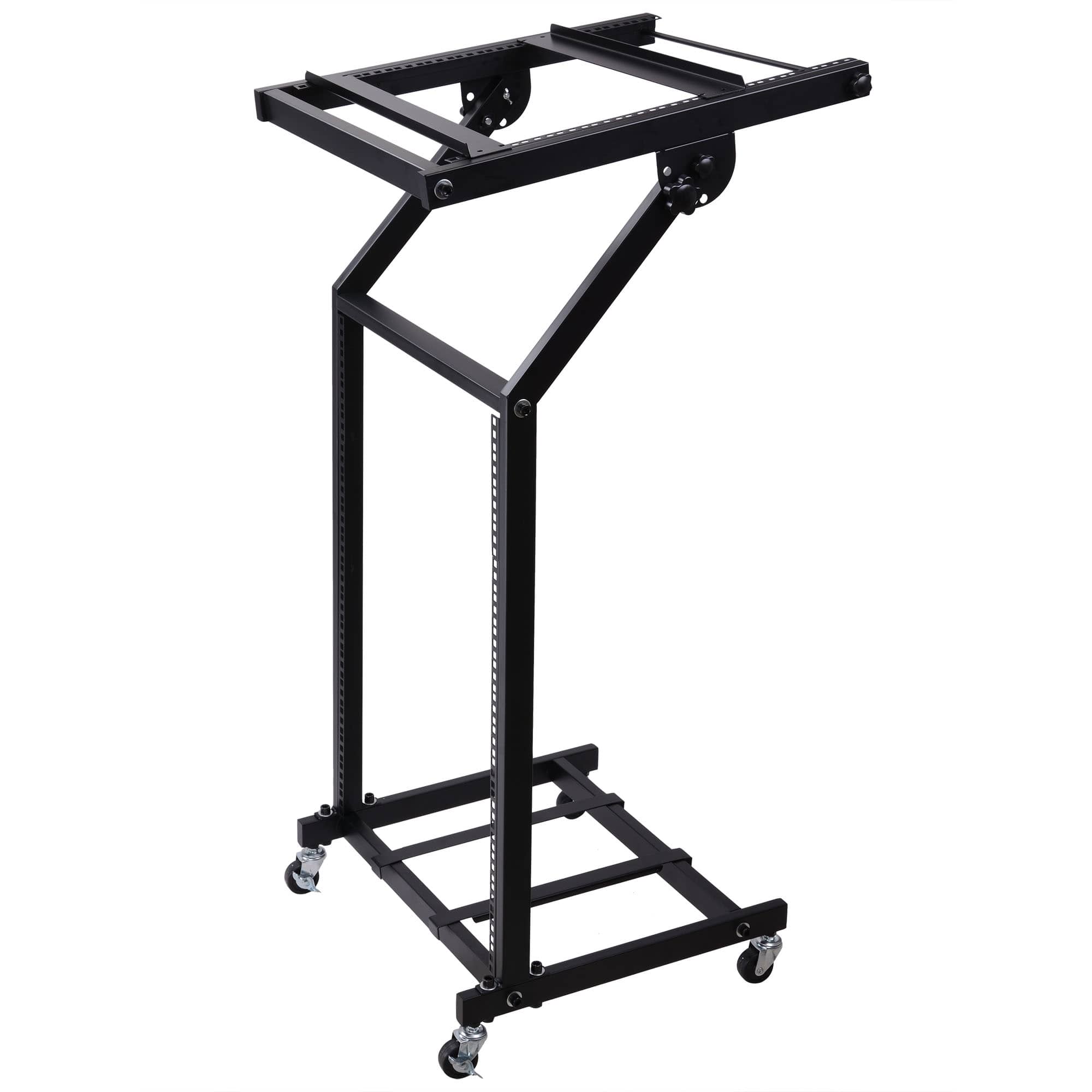 Yescom 28MCS003-16U-06-LO Rack Mount DJ Mixer Stand Studio Equipment Adjustable Stage Cart with Wheel Music Party Show 16U
