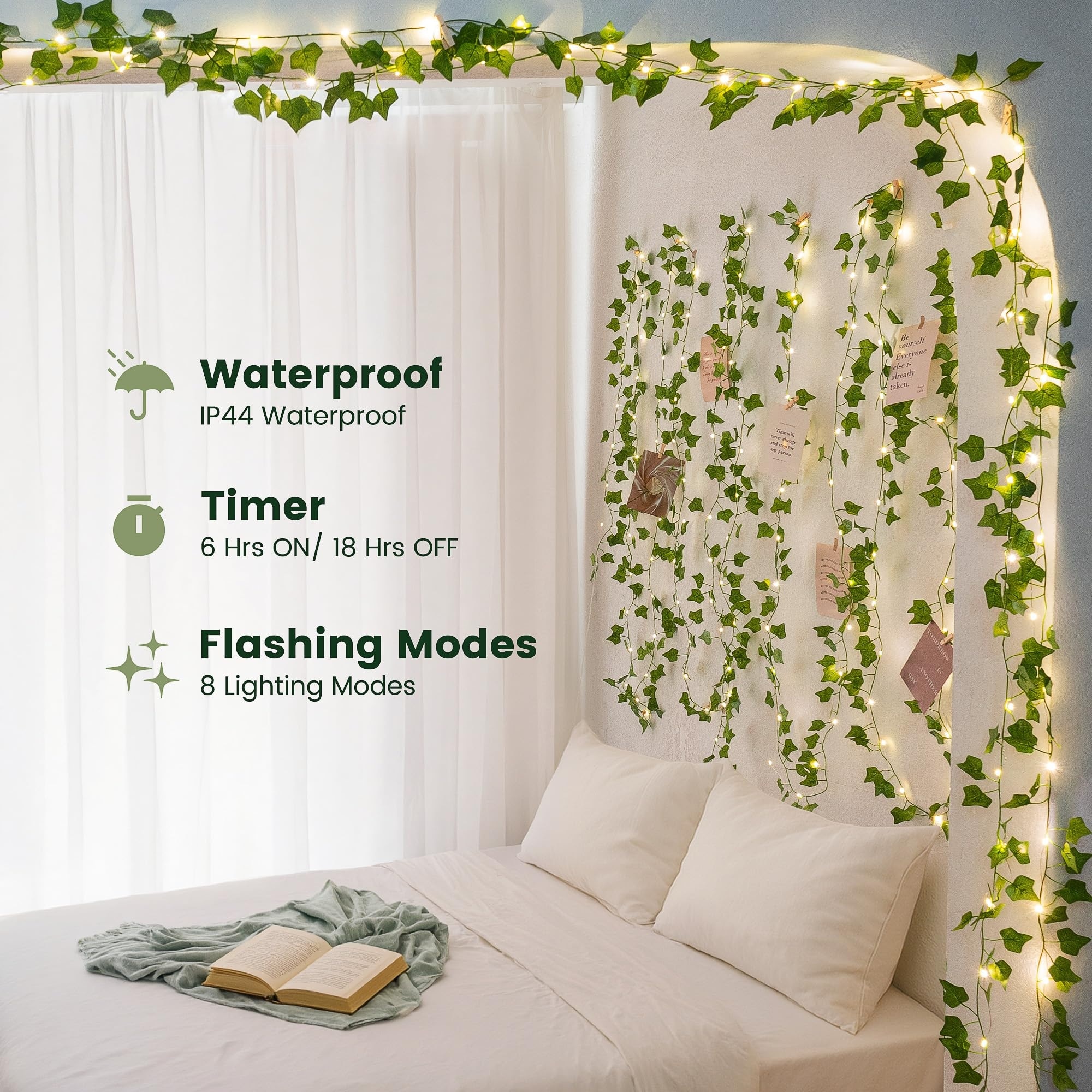 Afoxsos 23 Ft 73 LED Fake Ivy Vines with Fairy Lights USB Powered