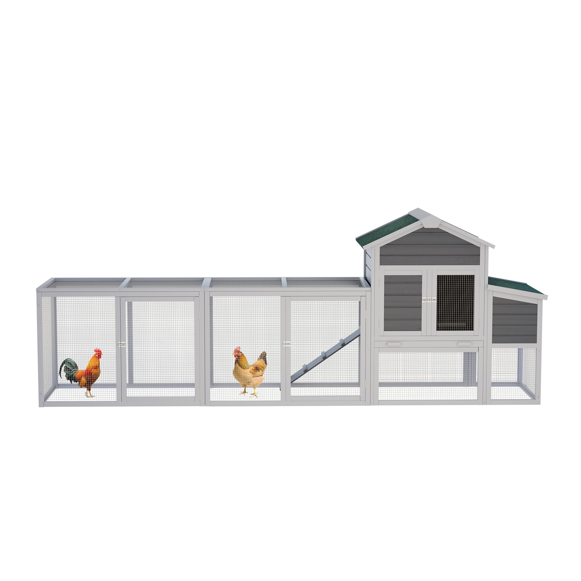 Huluwat 122-inch Large Gray Wood Chicken Coop Hen House Pet Rabbit Hutch Wooden Pet Cage Backyard with Nesting Box